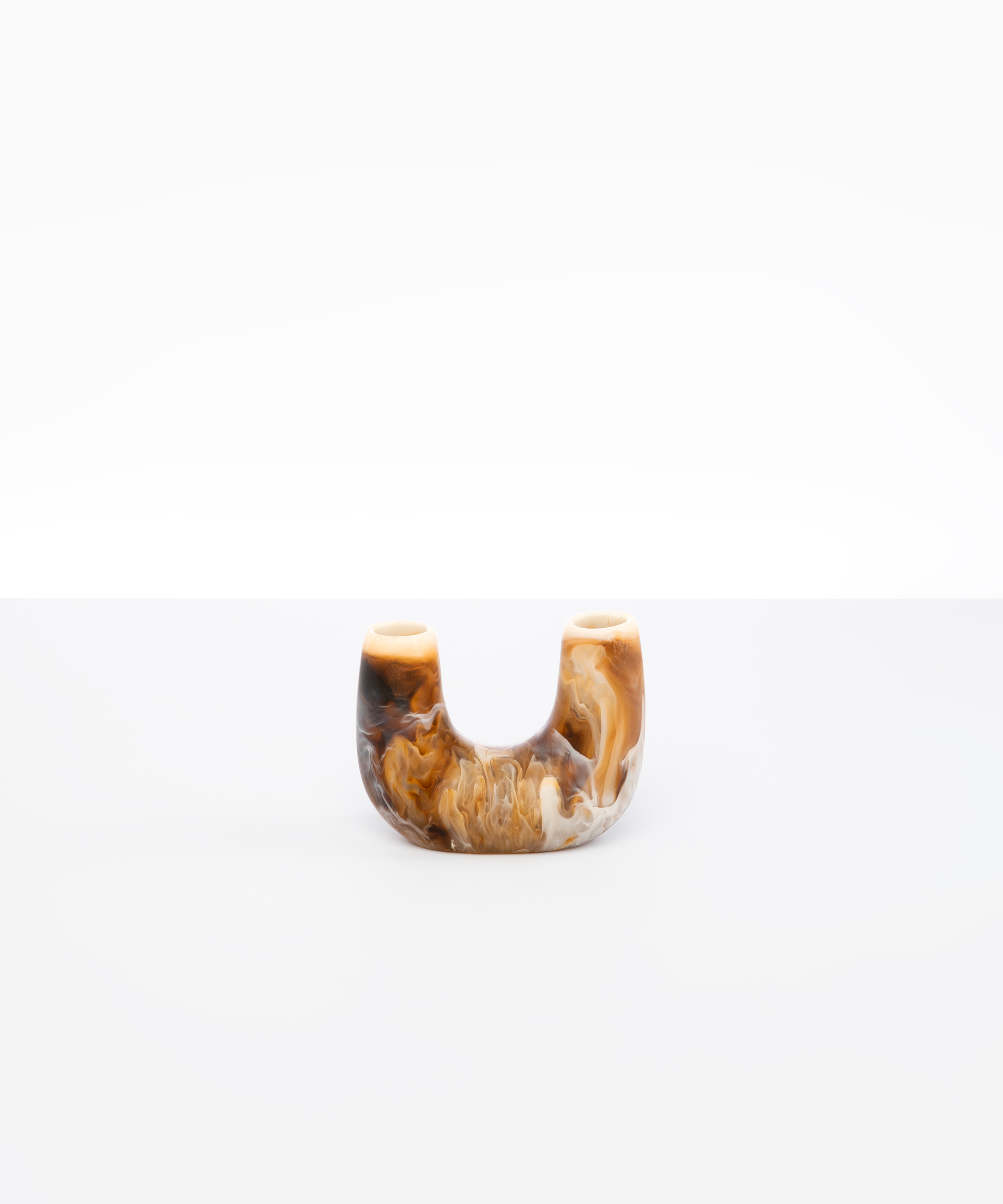 Dinosaur Designs Mini Branch Vase in Light Horn —  marbled brown and cream resin decorative vase with chunky U-shaped arch form and twin openings