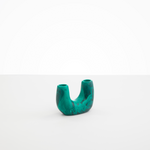 Dinosaur Designs Mini Branch Vase in Mineral Swirl —  marbled teal green resin decorative vase with chunky U-shaped arch form and twin openings