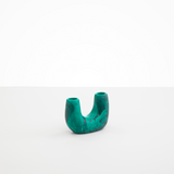 Dinosaur Designs Mini Branch Vase in Mineral Swirl —  marbled teal green resin decorative vase with chunky U-shaped arch form and twin openings