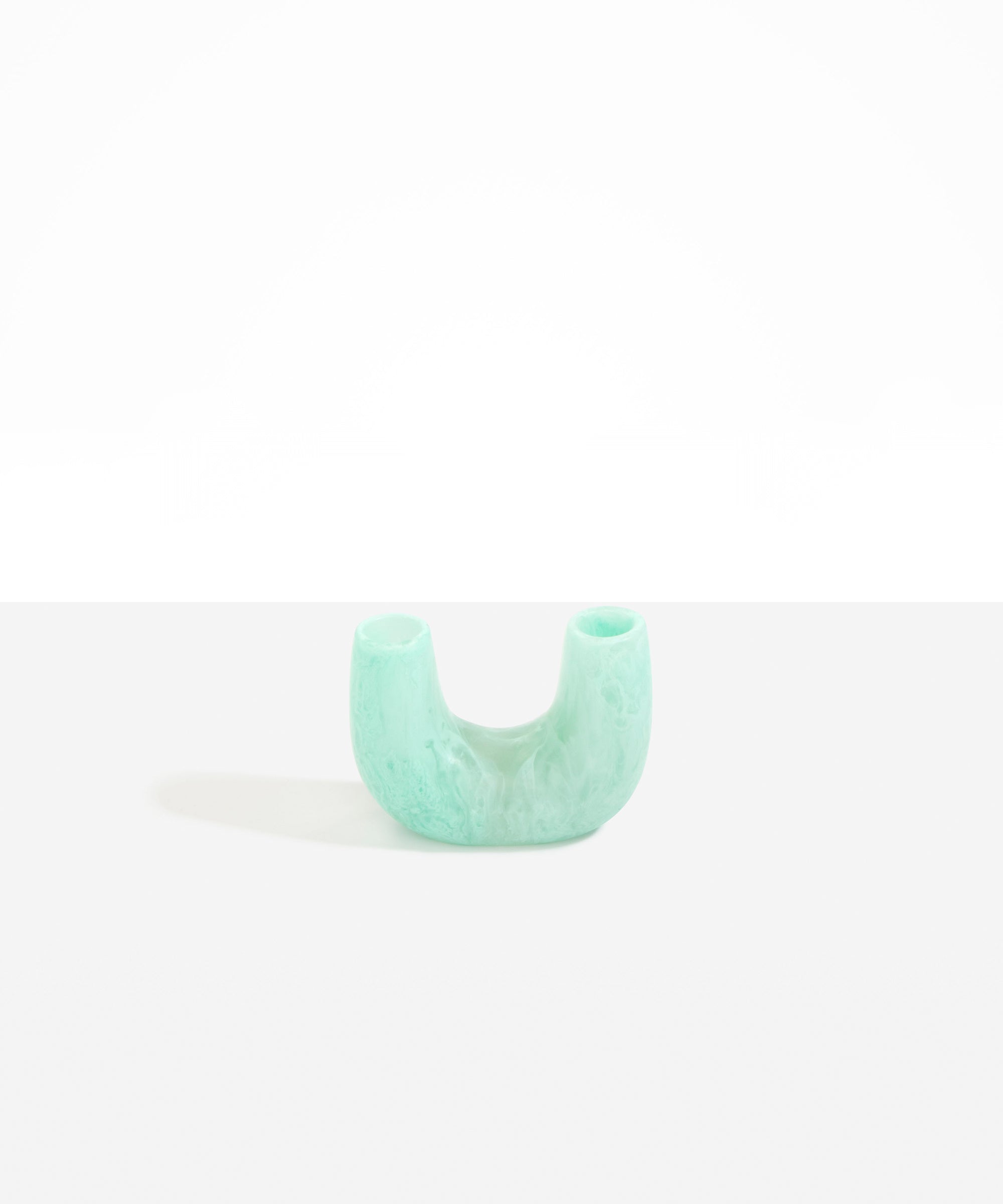 Dinosaur Designs Mini Branch Vase in Mint —  marbled green blue resin decorative vase with chunky U-shaped arch form and twin openings