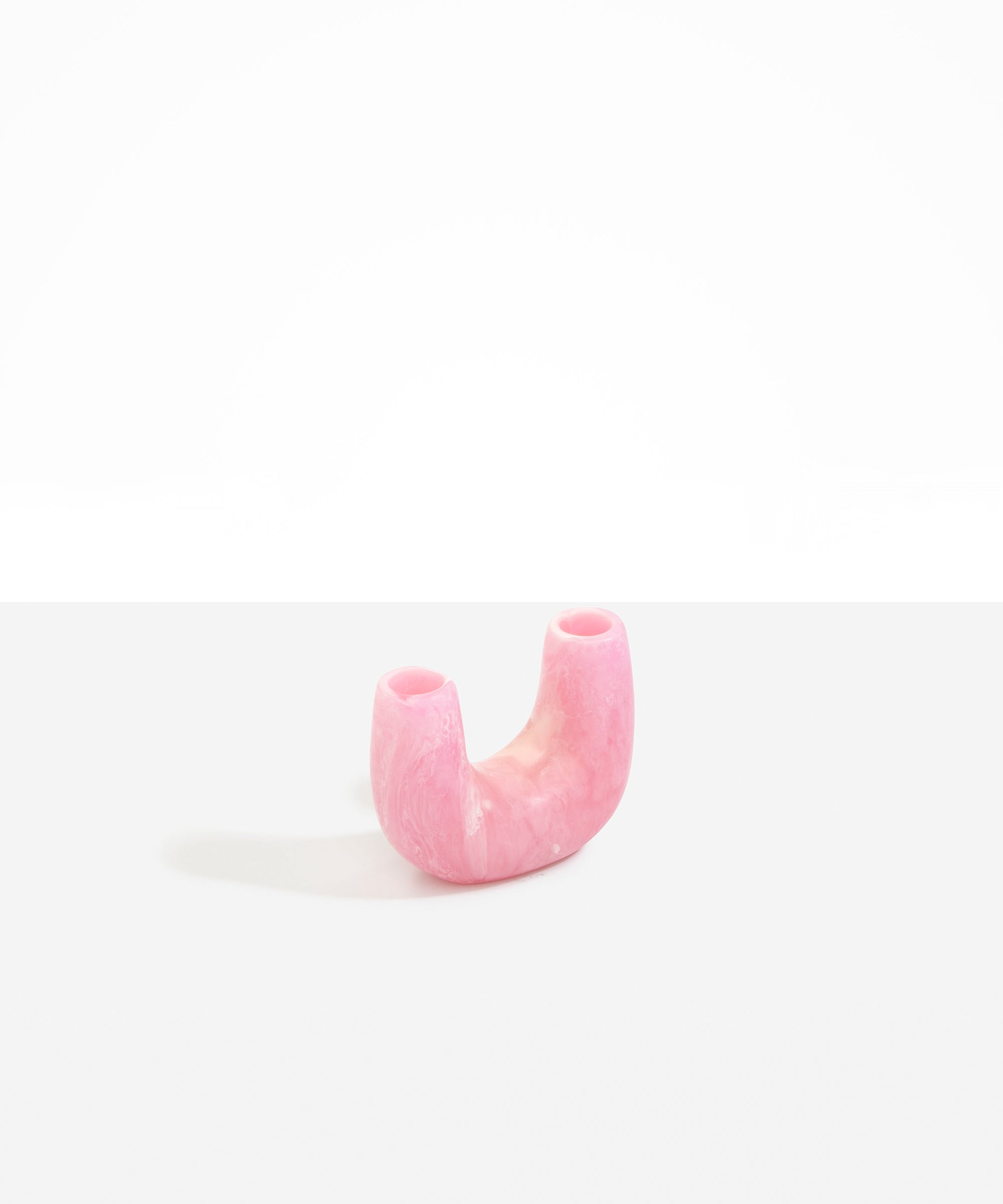 Dinosaur Designs Mini Branch Vase in Shell Pink —  marbled pink resin decorative vase with chunky U-shaped arch form and twin openings