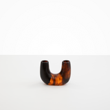 Dinosaur Designs Mini Branch Vase in Tortoise —  marbled black and brown resin decorative vase with chunky U-shaped arch form and twin openings