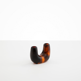 Dinosaur Designs Mini Branch Vase in Tortoise —  marbled black and brown resin decorative vase with chunky U-shaped arch form and twin openings