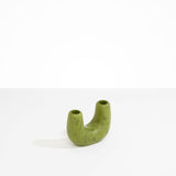 Dinosaur Designs Mini Branch Vase in Olive —  marbled green resin decorative vase with chunky U-shaped arch form and twin openings