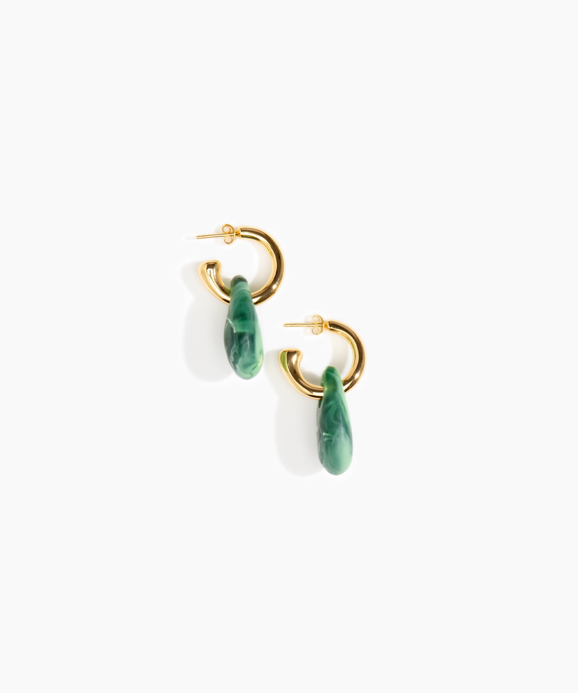 Dinosaur Designs Small Rock Hoop Earrings in Moss Colour resin with Brass Hoop Material..