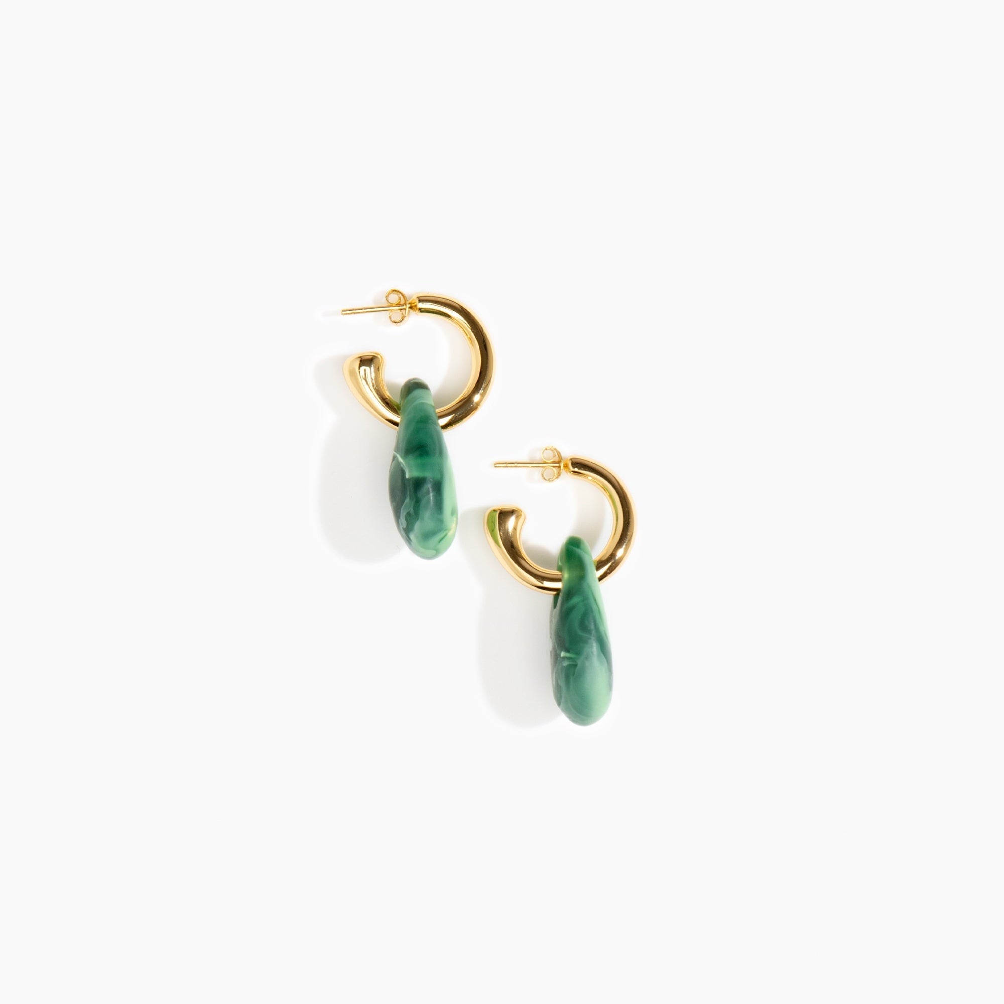 Dinosaur Designs Small Rock Hoop Earrings in Moss Colour resin with Brass Hoop Material.