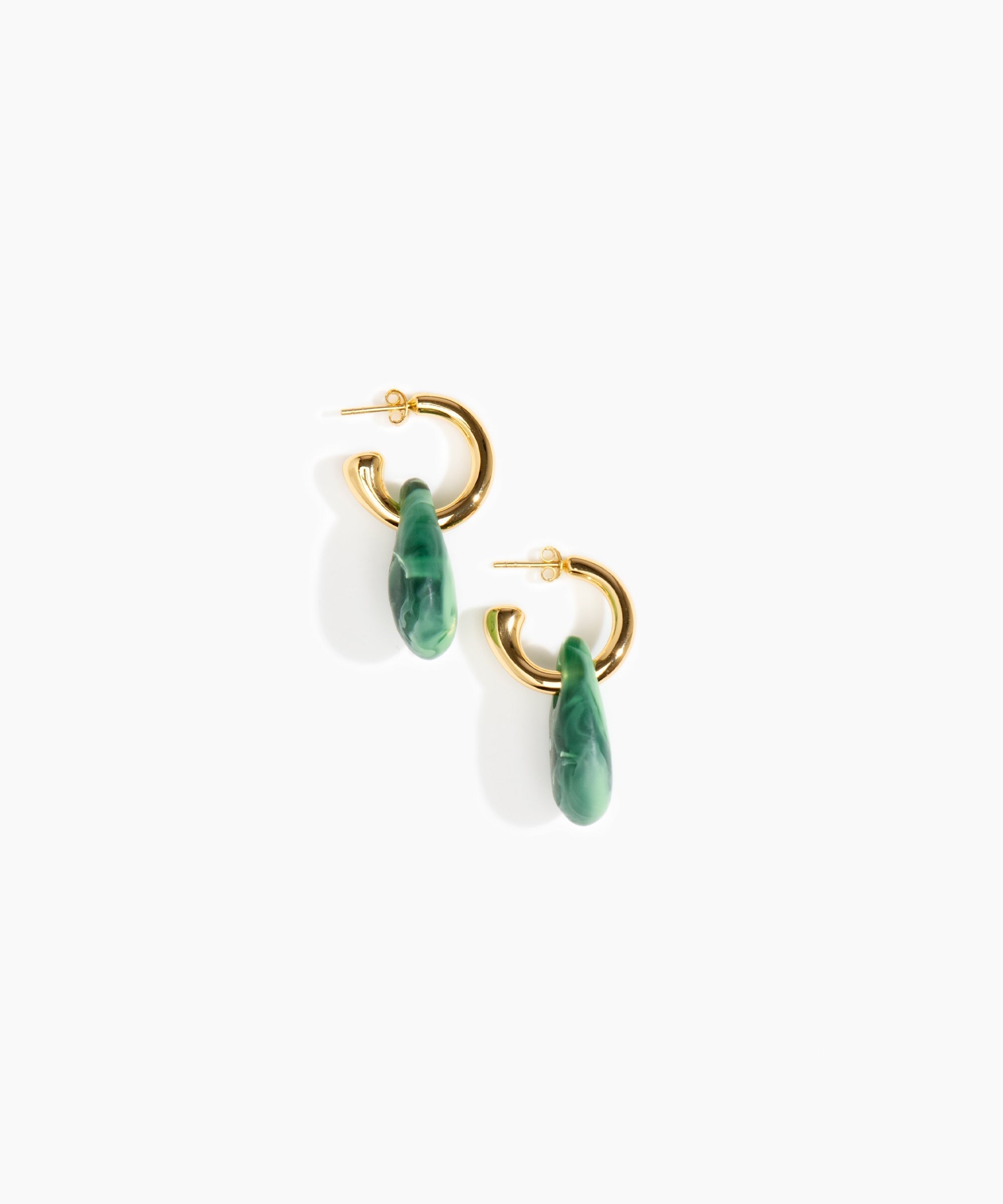 Dinosaur Designs Small Rock Hoop Earrings in Moss Colour resin with Brass Hoop Material
