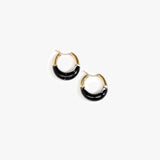 Dinosaur Designs Small Horn Hoop Earrings in Black Marble Colour resin with Nano-Coated Brass Material
