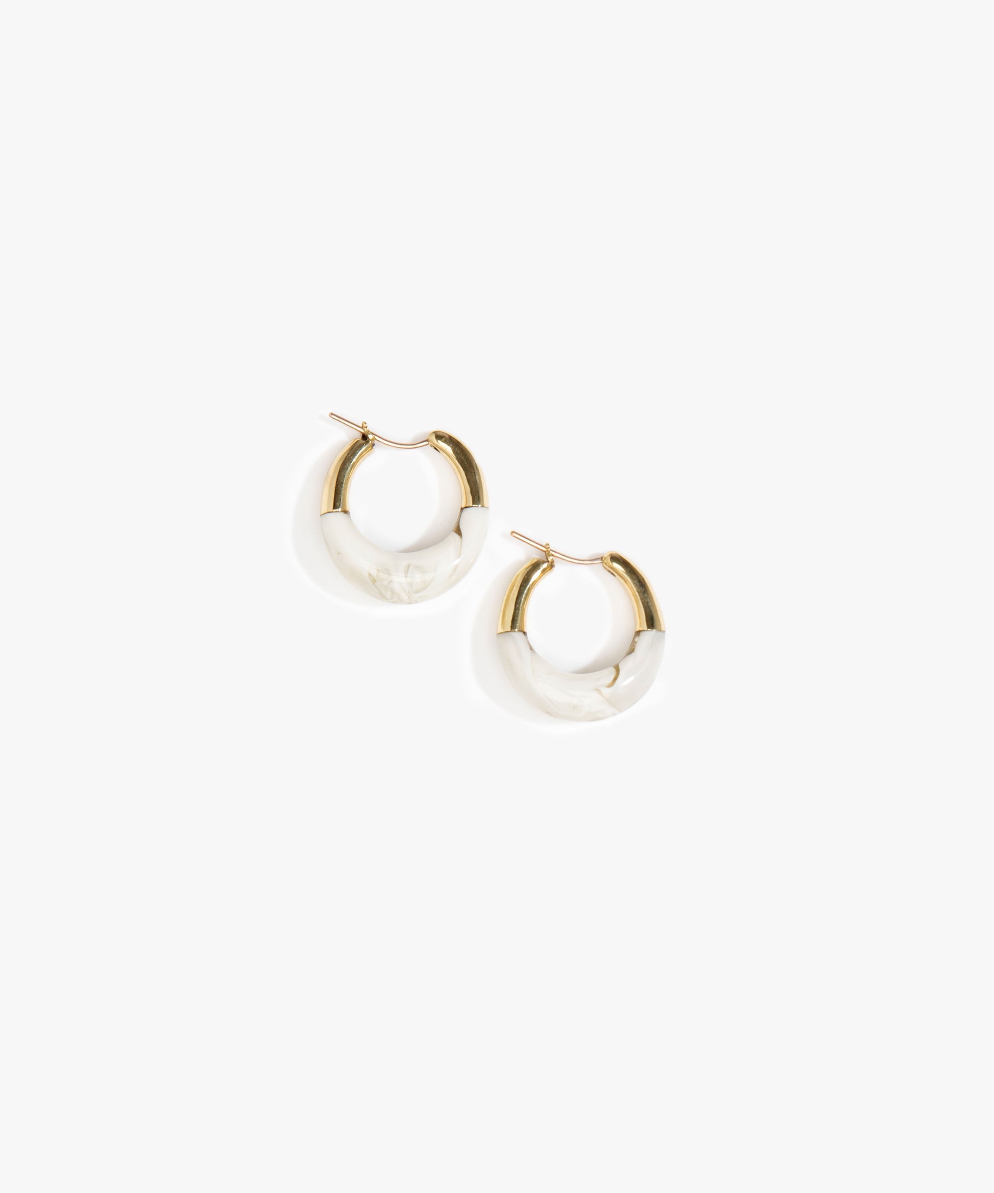 Dinosaur Designs Small Horn Hoop Earrings in Chalk Swirl Colour resin with Nano-Coated Brass Material..