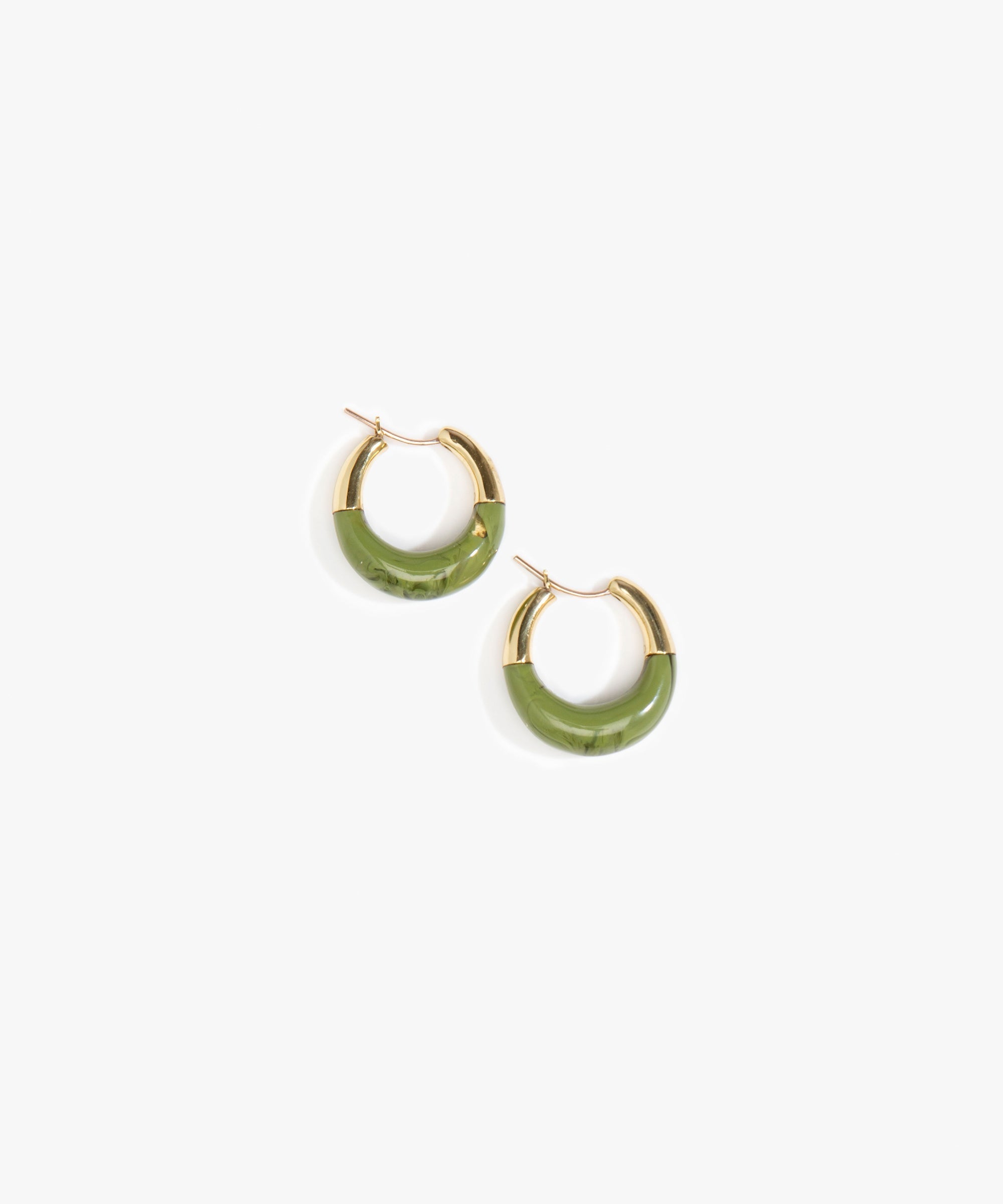 Dinosaur Designs Small Horn Hoop Earrings Earrings in Olive Colour resin 