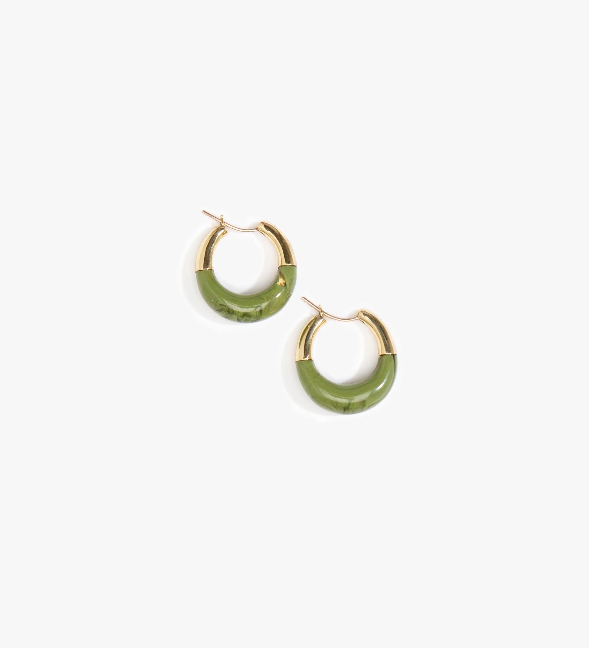 Dinosaur Designs Small Horn Hoop Earrings Earrings in Olive Colour resin 