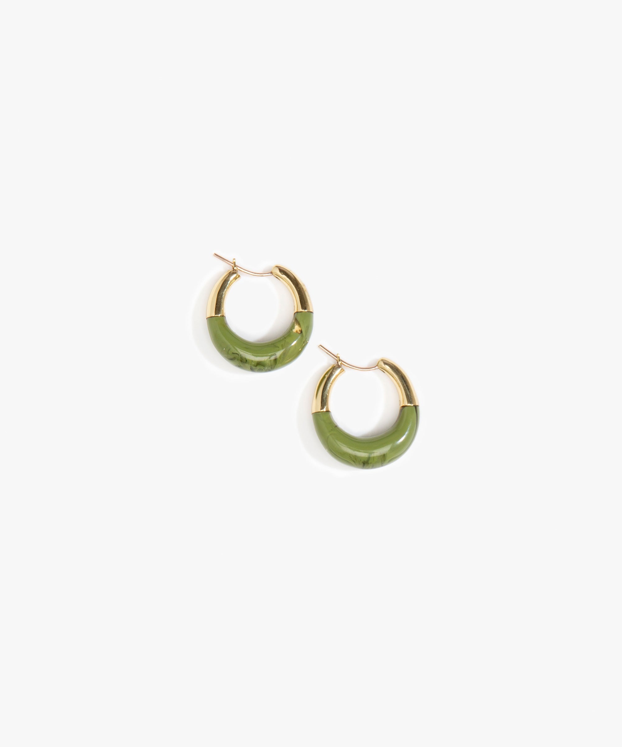 Dinosaur Designs Small Horn Hoop Earrings in Olive Colour resin with Nano-Coated Brass Material