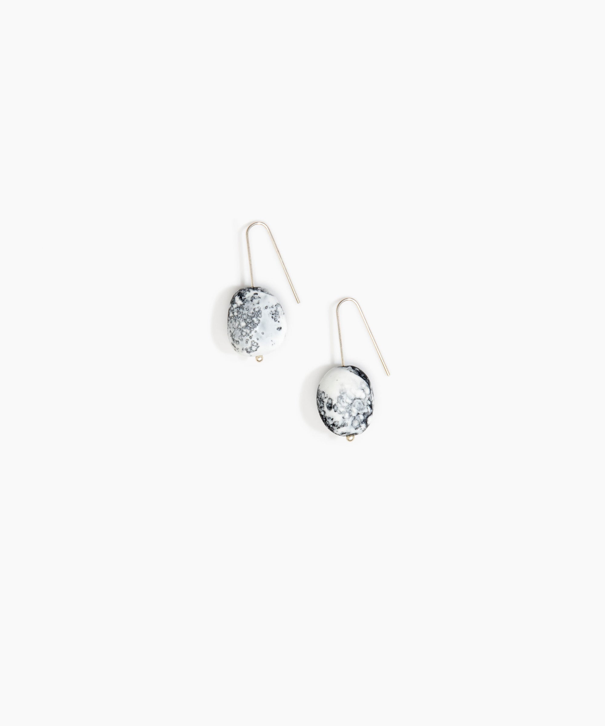 Dinosaur Designs Earth Wire Earrings in White Marble Colour resin with 925 Sterling Silver Material..