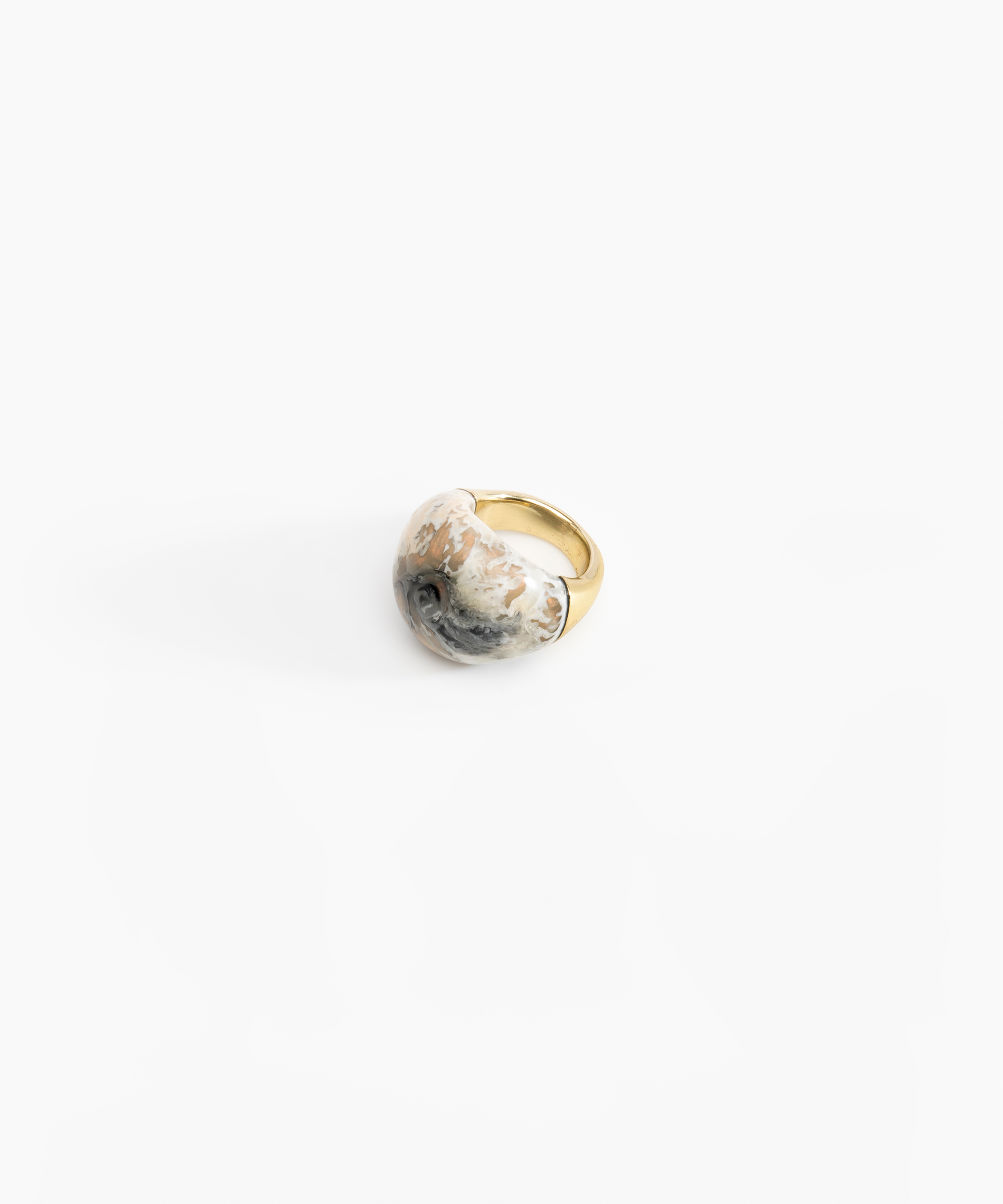 Dinosaur Designs Large Horn Ring in Sandy Pearl Colour resin with Nano-Coated Brass Material