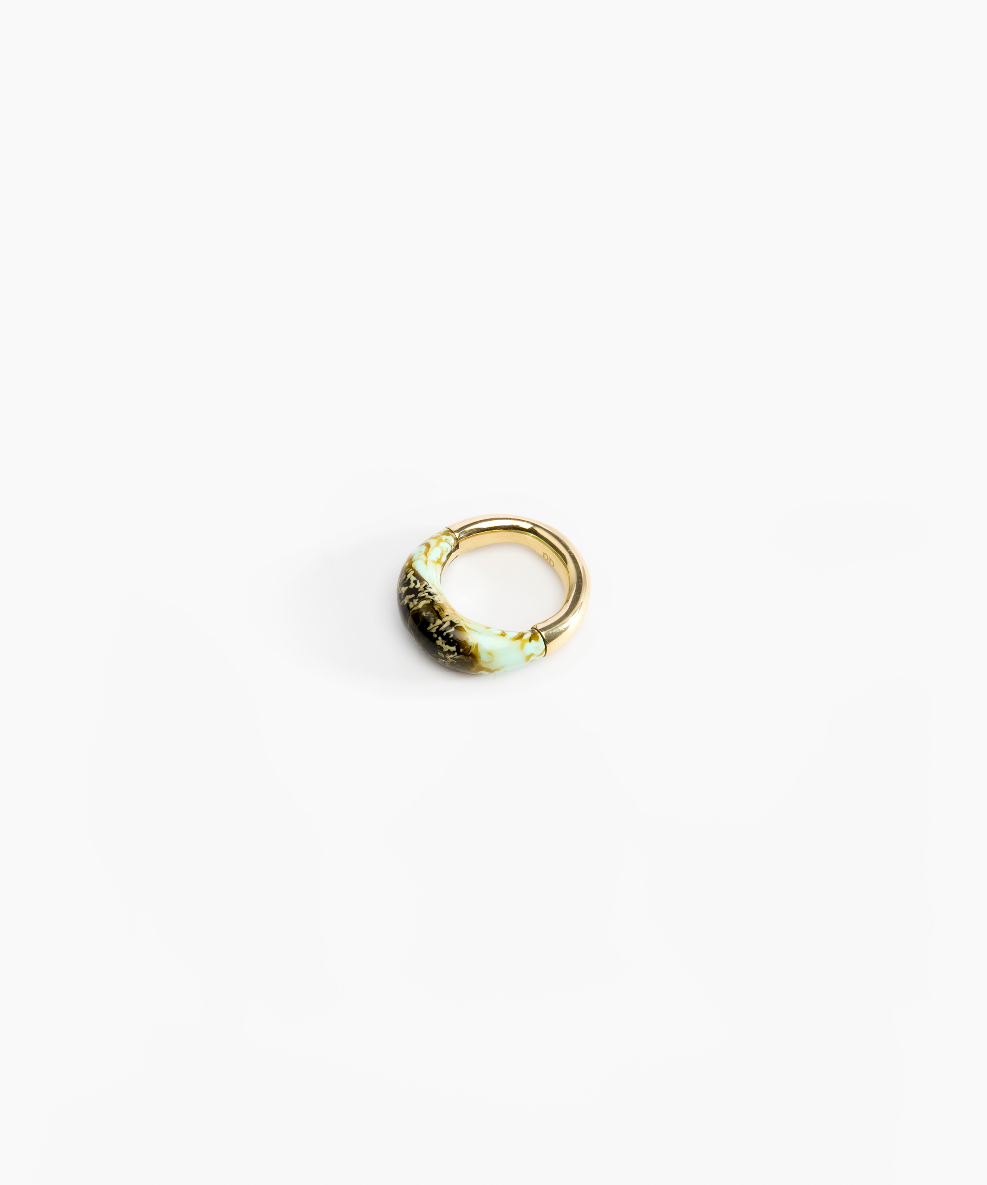 Dinosaur Designs Medium Horn Ring in Malachite Colour resin with Nano-Coated Brass Material.