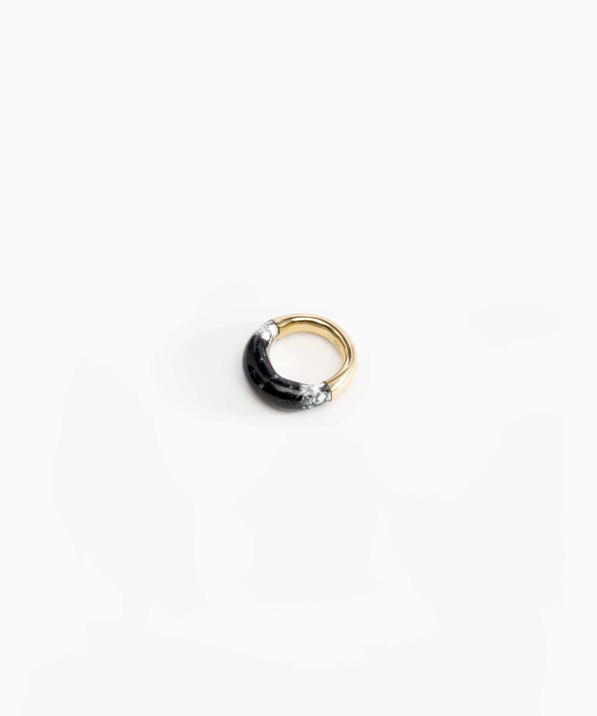 Dinosaur Designs Medium Horn Ring in Black Marble Colour resin with Nano-Coated Brass Material