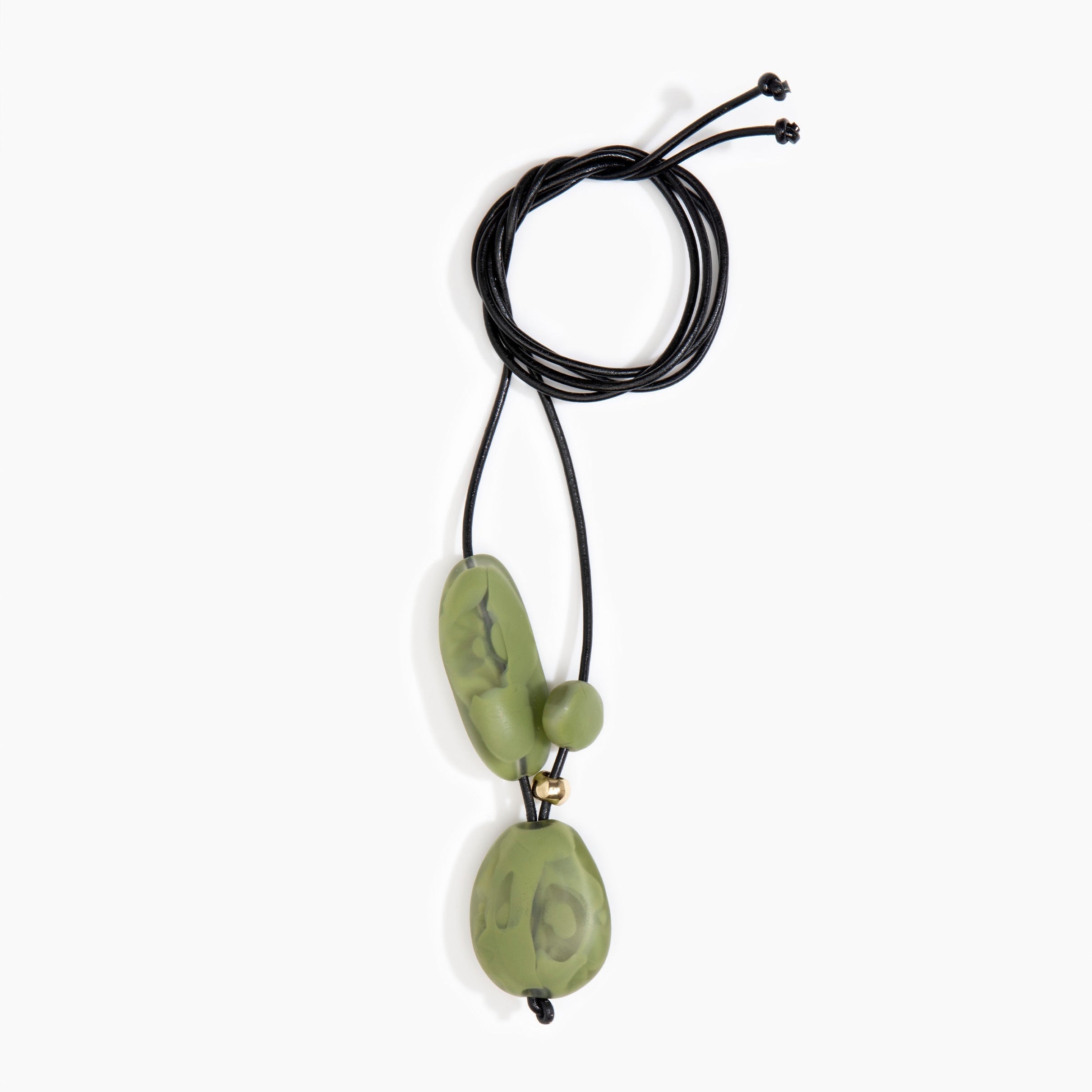 Dinosaur Designs Rock Cluster Pendant in Olive Colour resin with Nano-Coated Brass Bead Material.