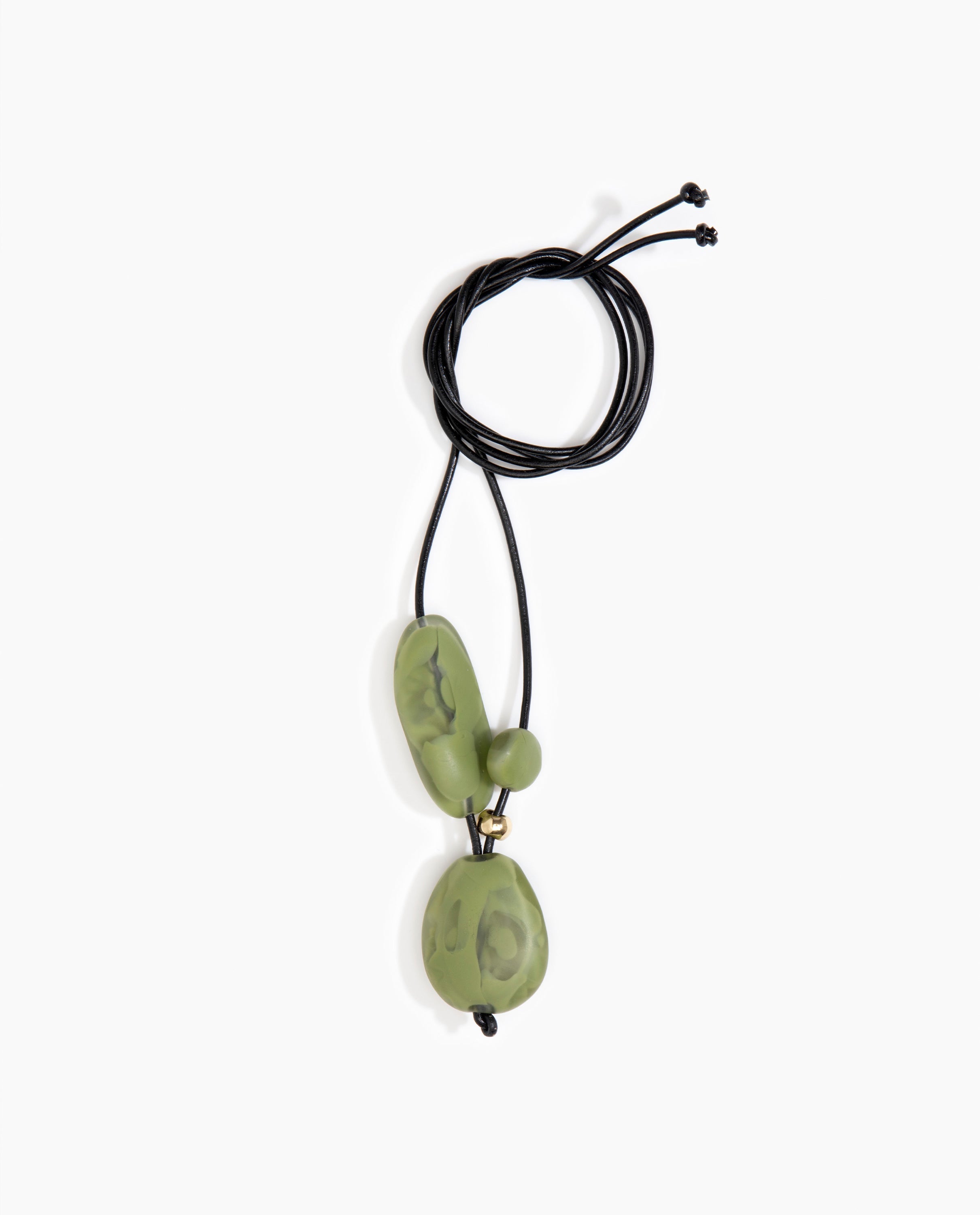 Dinosaur Designs Rock Cluster Pendant in Olive Colour resin with Nano-Coated Brass Bead Material.