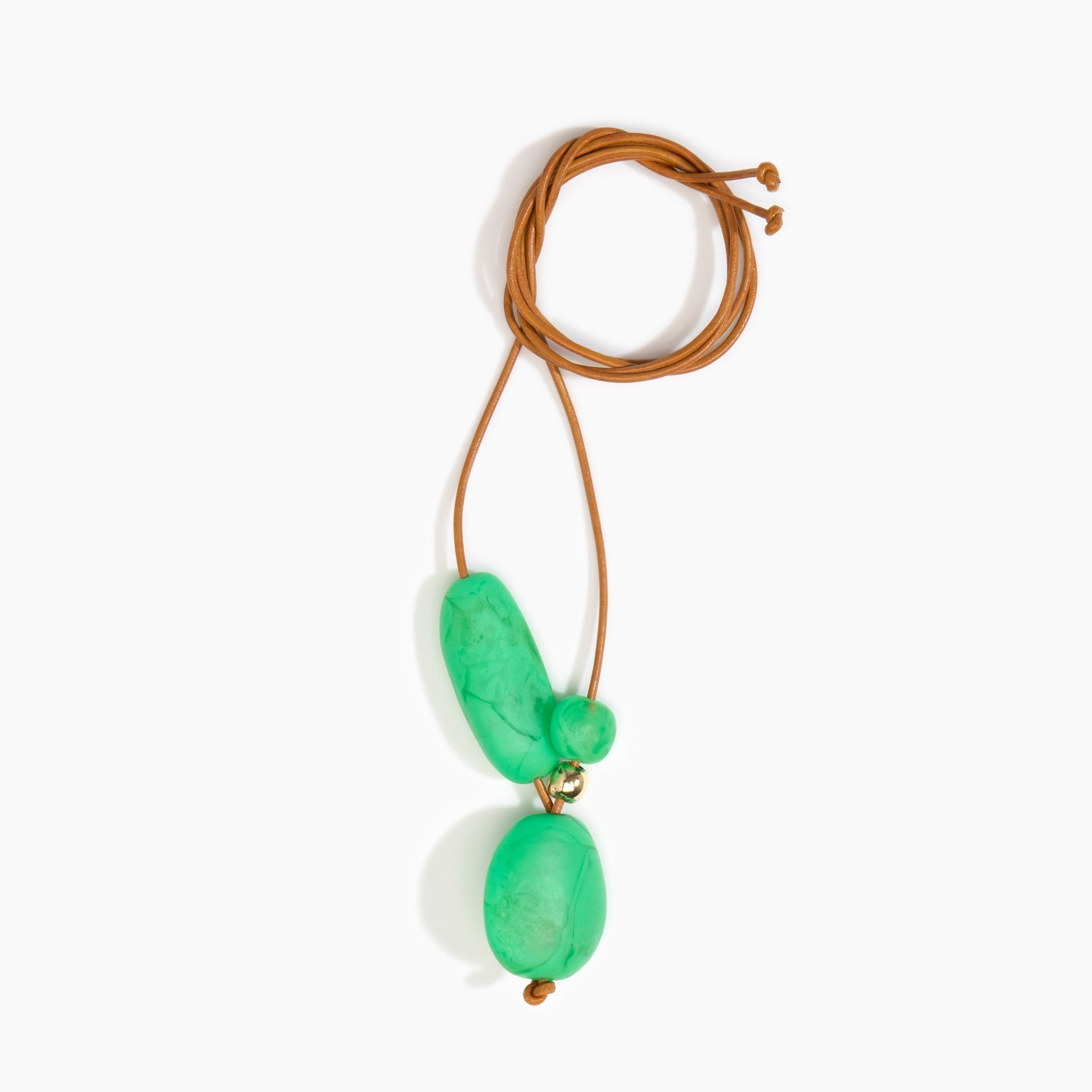 Dinosaur Designs Rock Cluster Pendant in Leaf Colour resin with Nano-Coated Brass Bead Material.