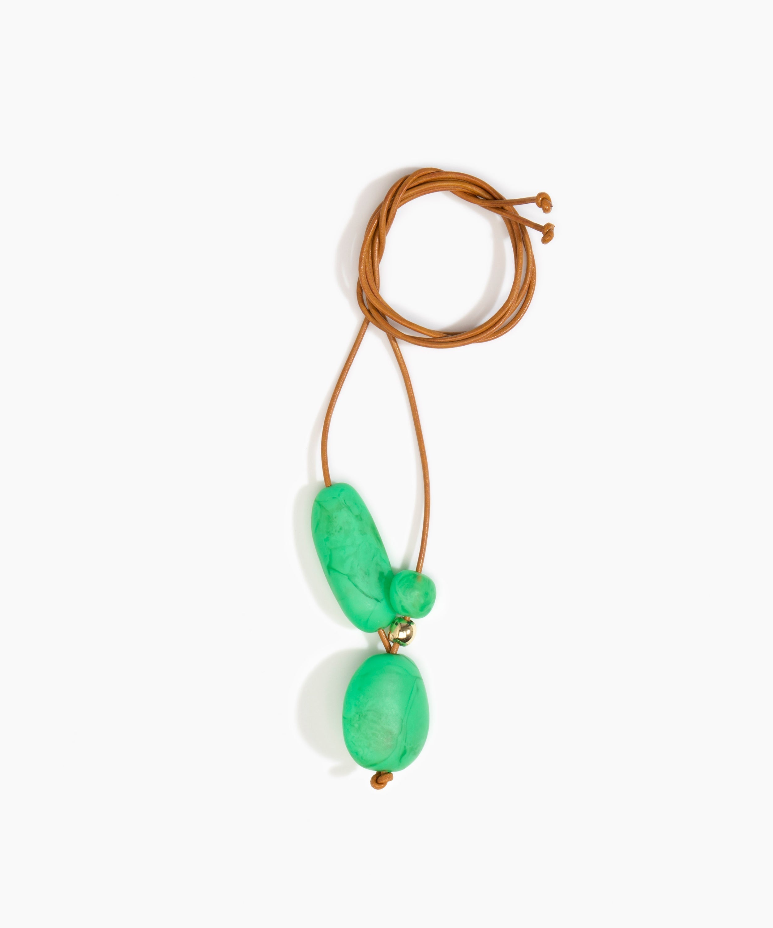 Dinosaur Designs Rock Cluster Pendant in Leaf Colour resin with Nano-Coated Brass Bead Material.