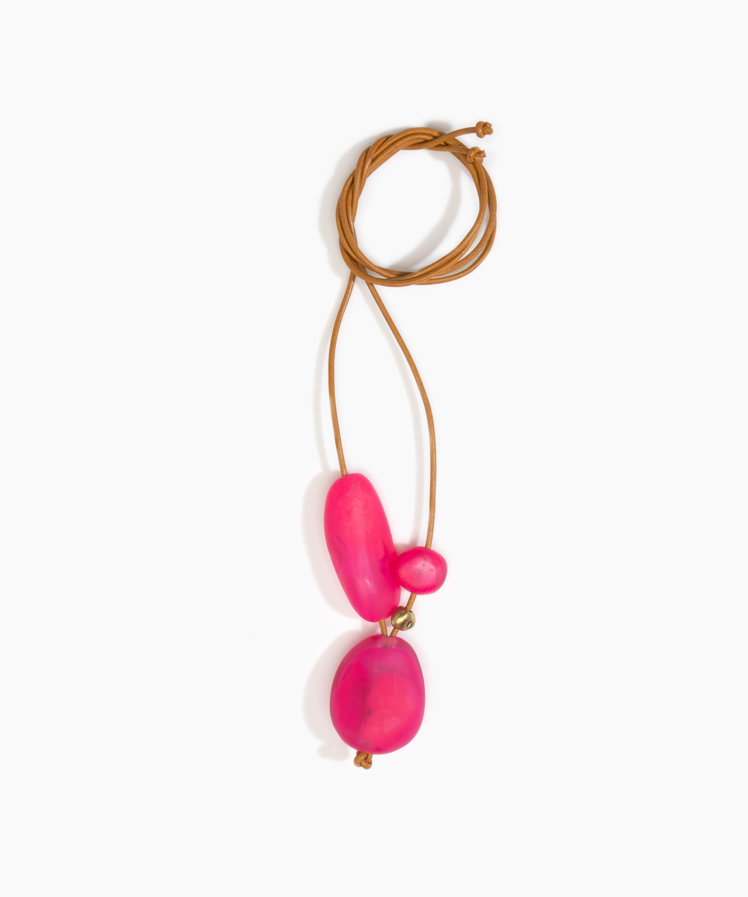 Dinosaur Designs Rock Cluster Pendant in Flamingo Colour resin with Nano-Coated Brass Bead Material.