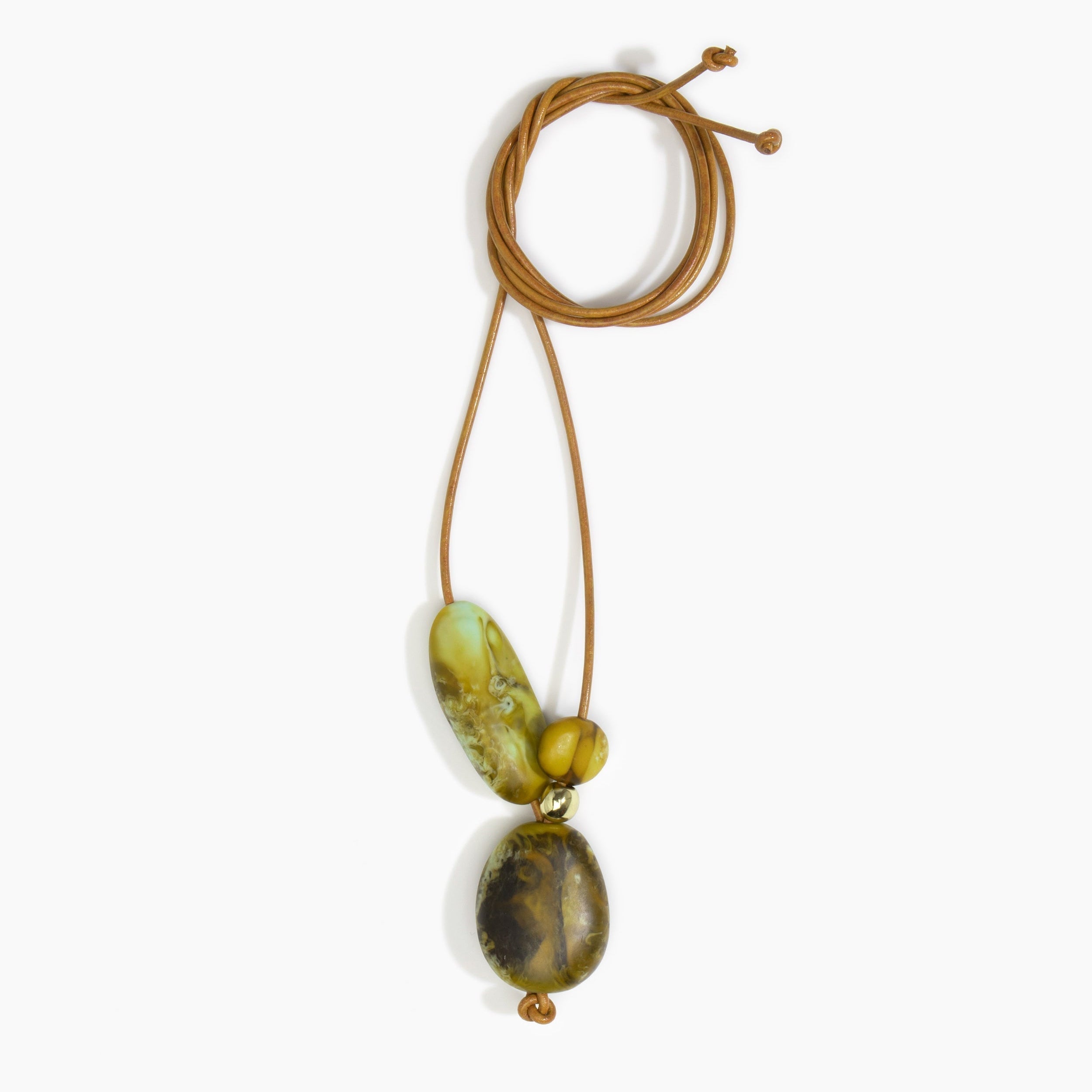 Dinosaur Designs Rock Cluster Pendant in Malachite Colour resin with Nano-Coated Brass Bead Material.