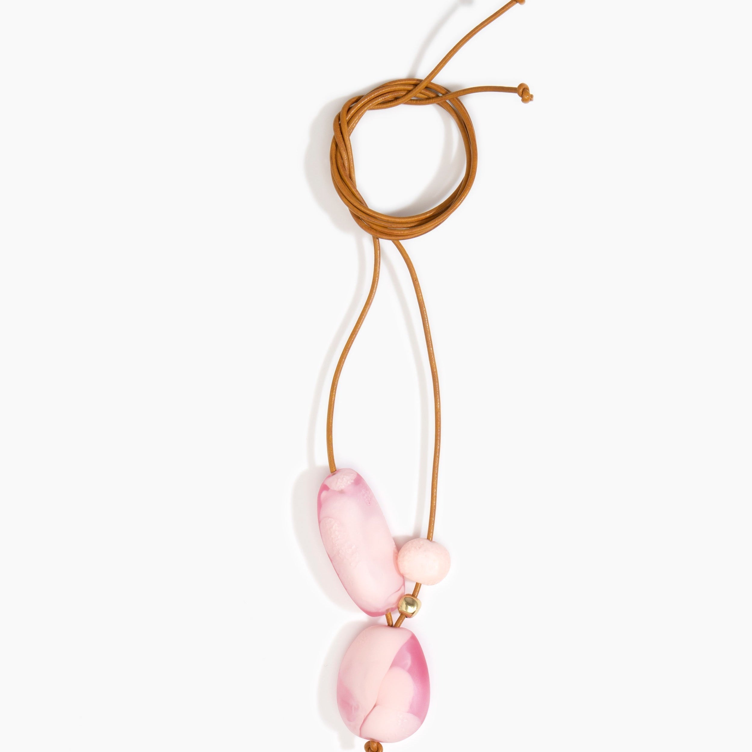 Dinosaur Designs Rock Cluster Pendant in Shell Pink Colour resin with Nano-Coated Brass Bead Material.