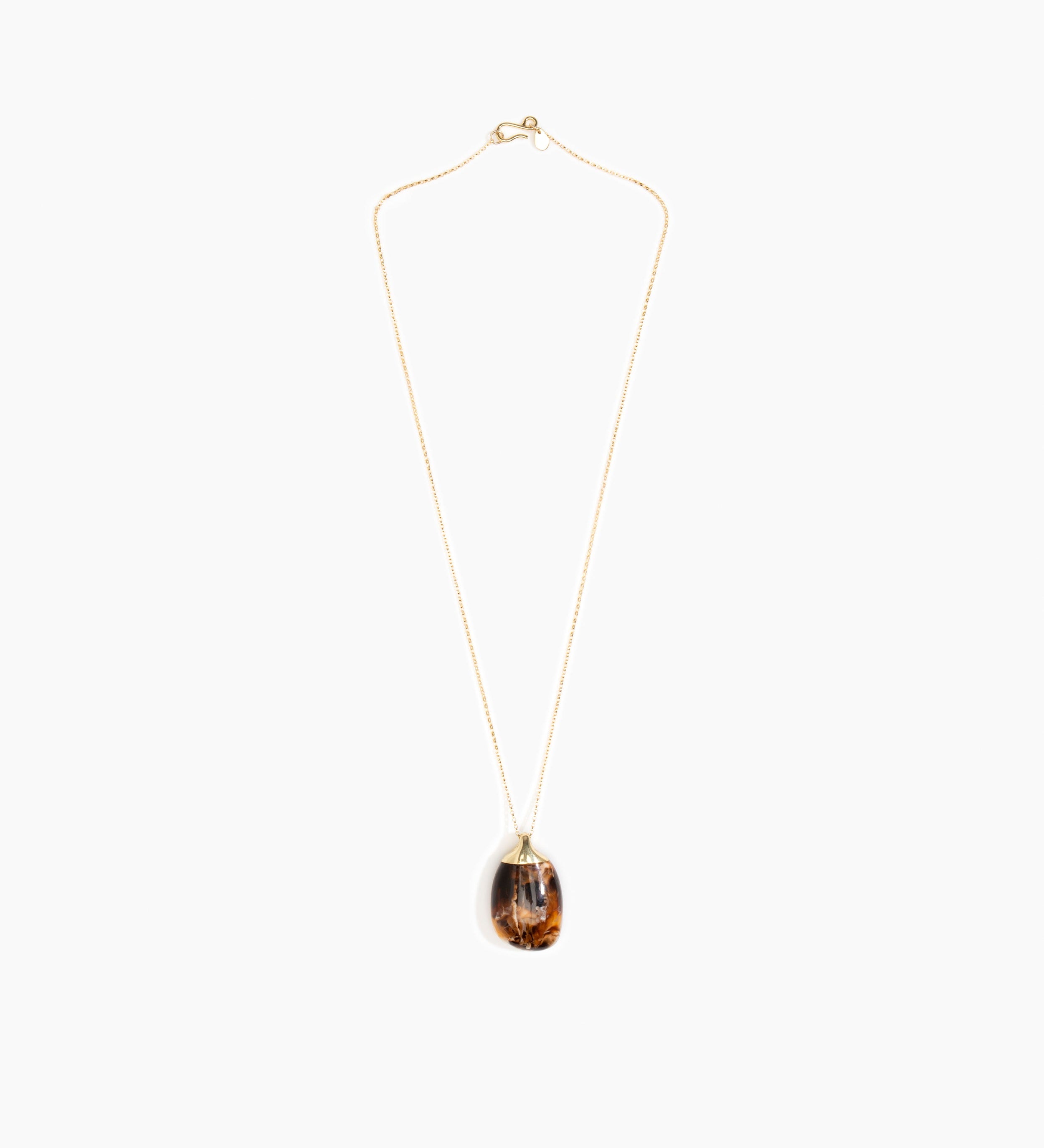 Dinosaur Designs Medium River Rock Pendant Necklaces in Light Horn Colour resin with Gold-Filled Material