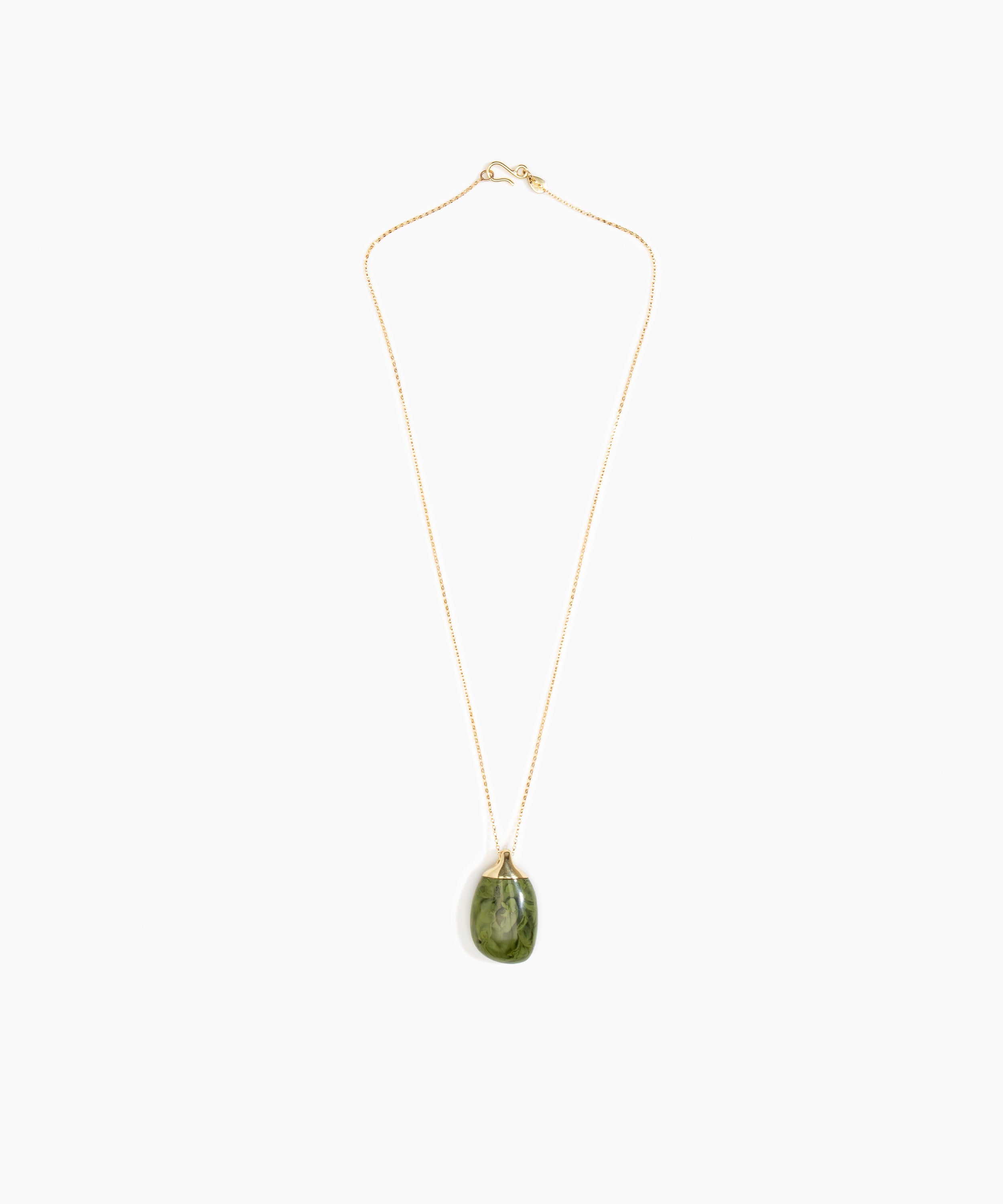 Dinosaur Designs Medium River Rock Pendant Necklaces in Olive Colour resin with Gold-Filled Material