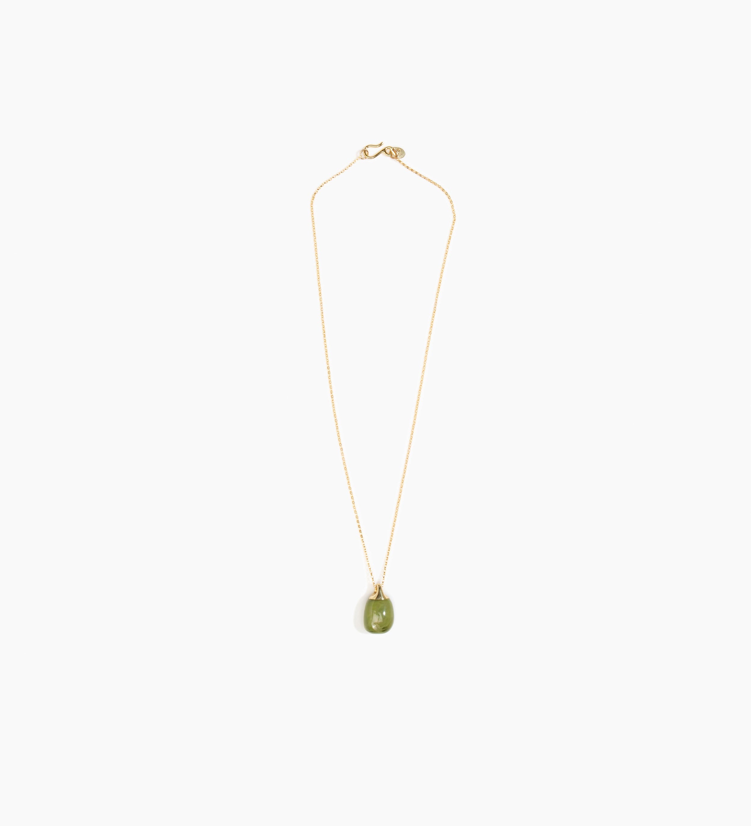 Dinosaur Designs Small River Rock Pendant Necklaces in Olive Colour resin with Gold-Filled Material