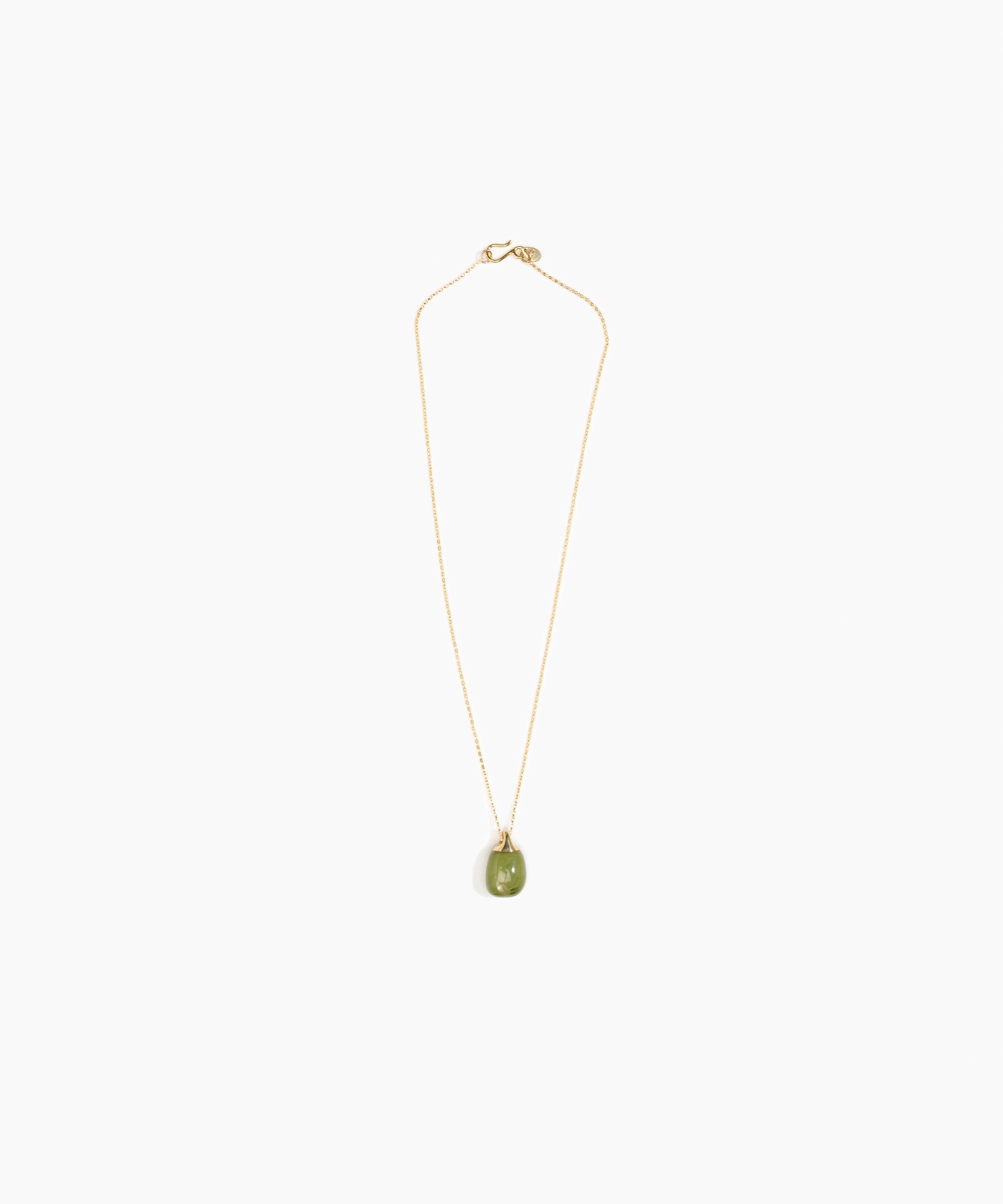 Dinosaur Designs Small River Rock Pendant Necklaces in Olive Colour resin with Gold-Filled Material