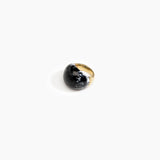 Dinosaur Designs Large Horn Ring in Black Marble Colour resin with Nano-Coated Brass Material