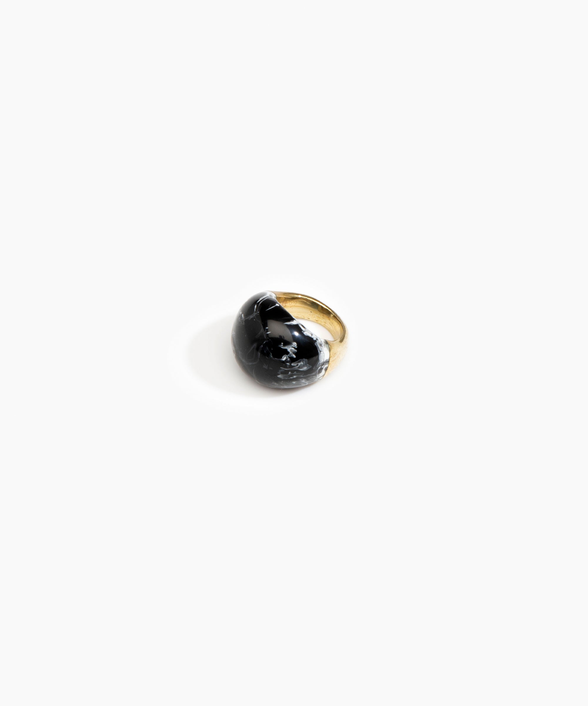 Dinosaur Designs Large Horn Ring in Black Marble Colour resin with Nano-Coated Brass Material