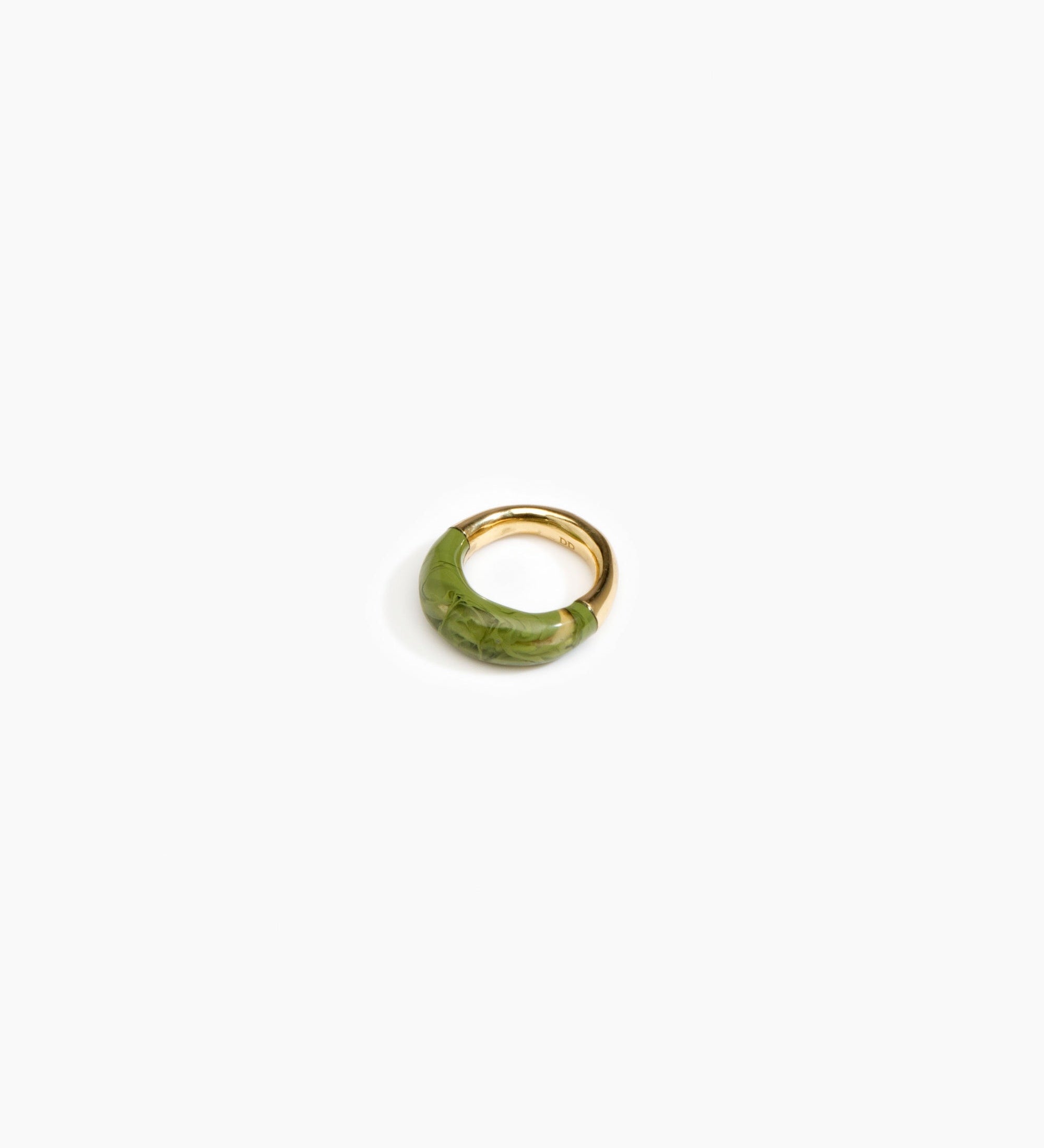 Dinosaur Designs Medium Horn Ring Rings in Olive Colour resin with Nano-Coated Brass Material