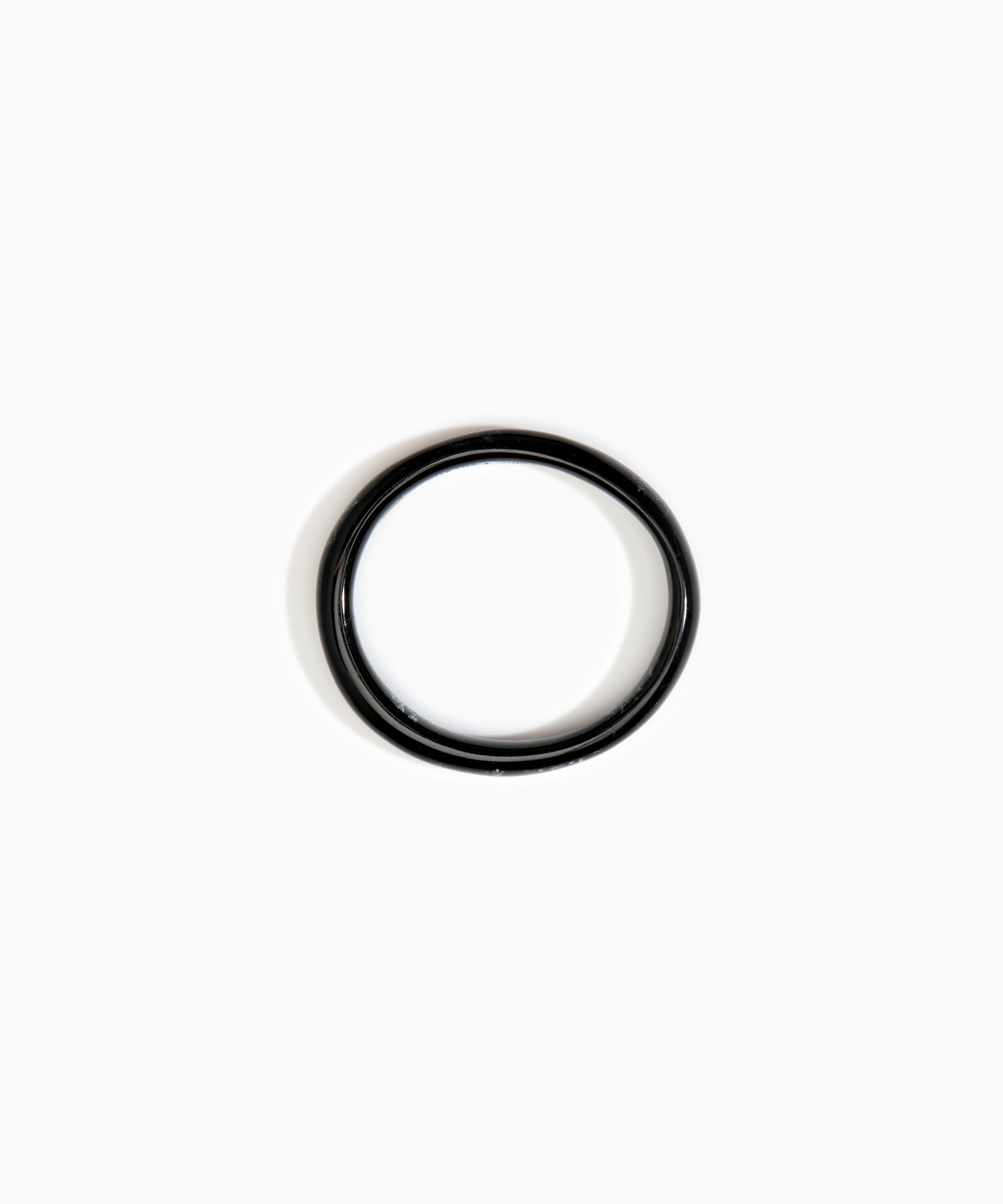 Dinosaur Designs Polished Classic Wishbone Bangle in Black Marble Colour resin with Wide Fit