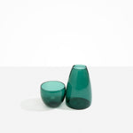 Dinosaur Designs coloured Glass Pebble Carafe cup and jug set in transparent teal green.