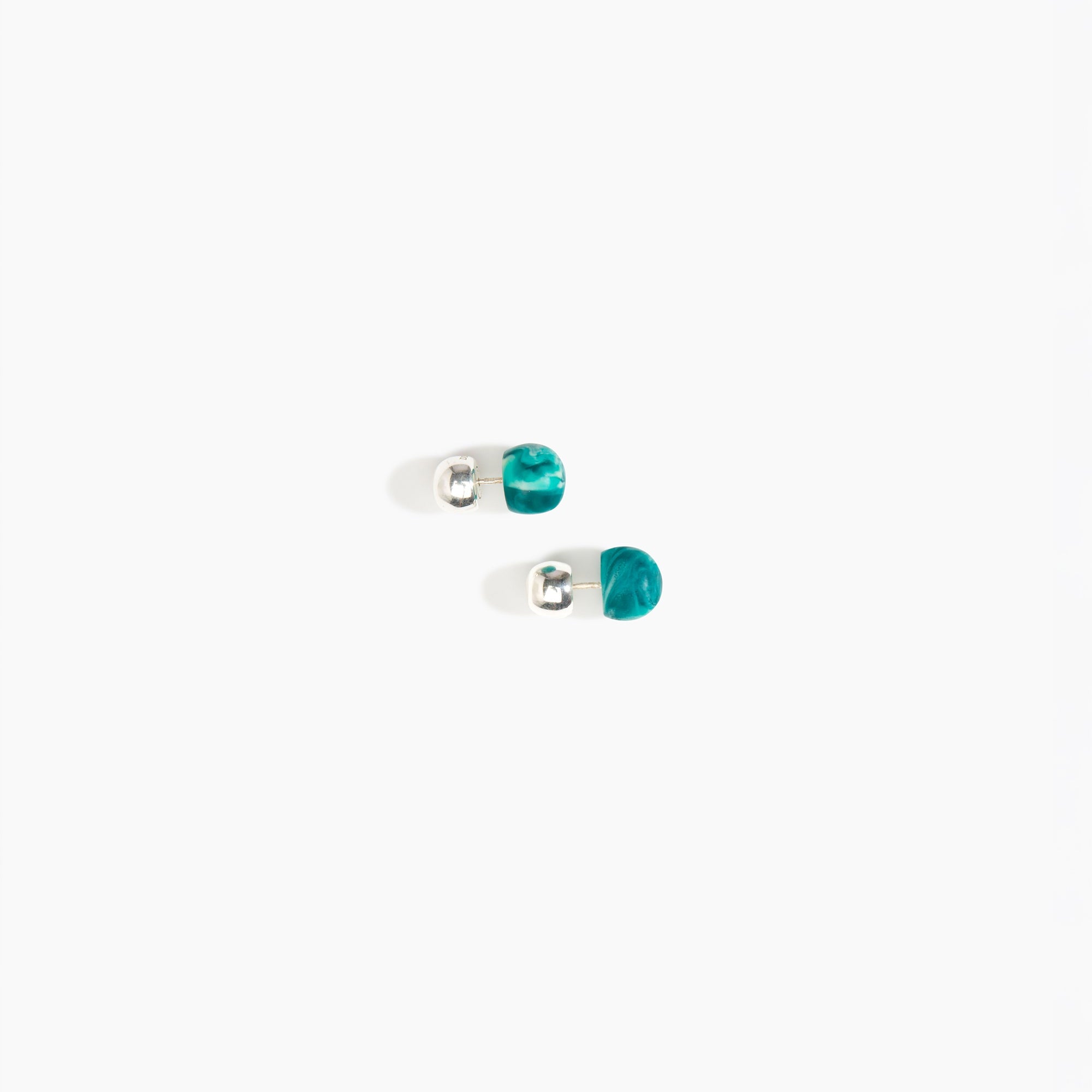 Dinosaur Designs Small Ball Stud Earrings in Lagoon Colour resin with Silver-Plated Brass Material..