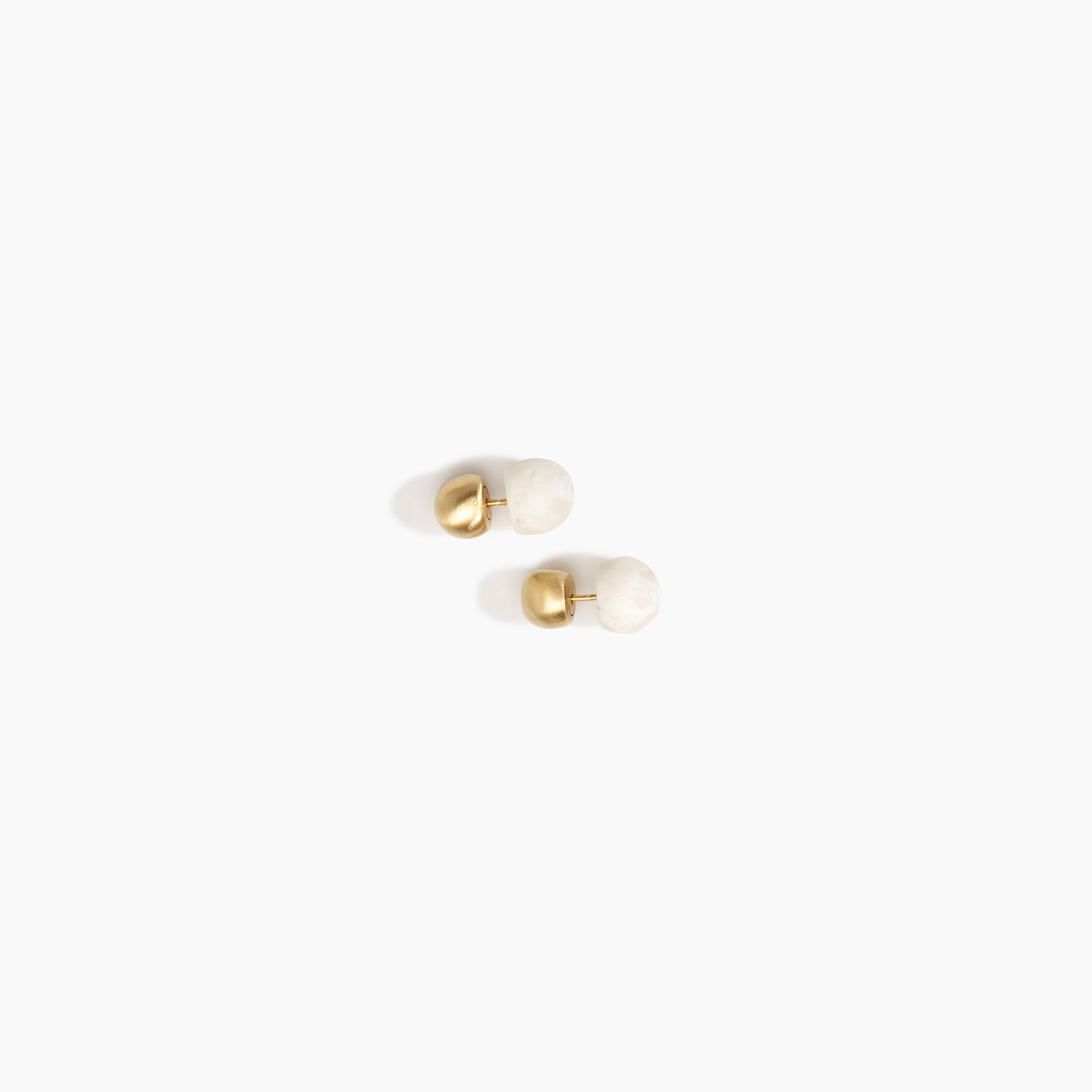 Dinosaur Designs Small Ball Stud Earrings in Chalk Swirl Colour resin with Brushed Nano-Coated Brass Material..