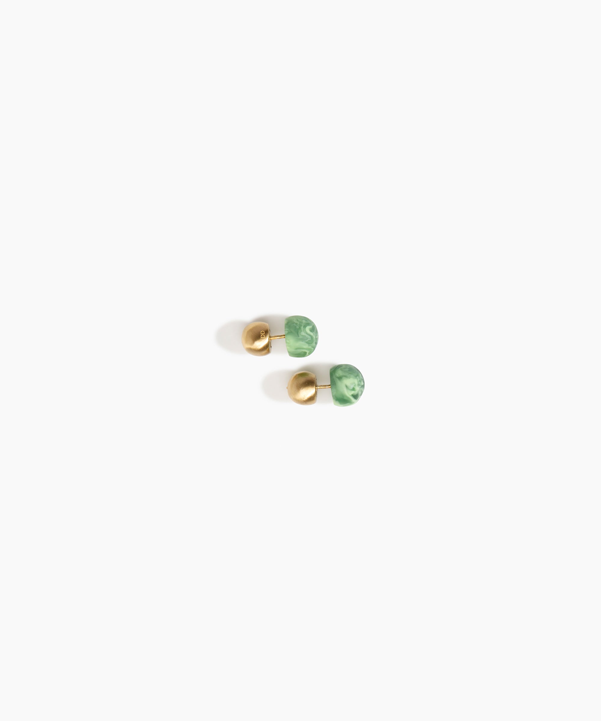Dinosaur Designs Small Ball Stud Earrings in Moss Colour resin with Brushed Nano-Coated Brass Material.