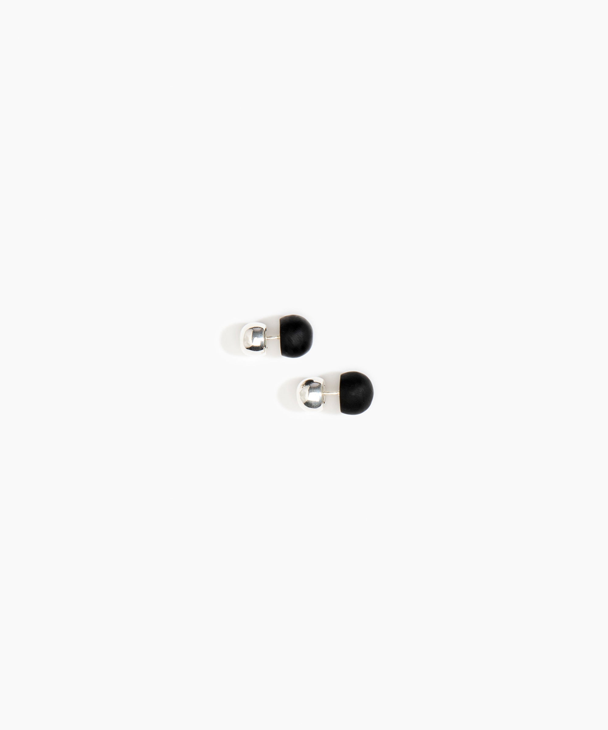 Dinosaur Designs Small Ball Stud Earrings in Black Colour resin with Silver-Plated Brass Material.