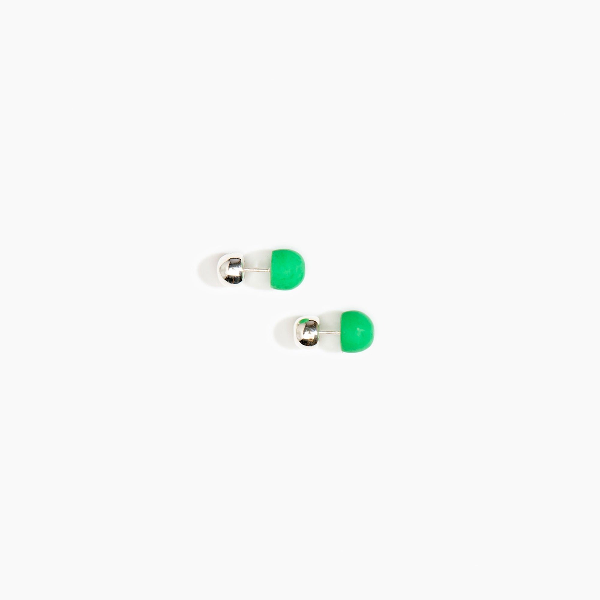 Dinosaur Designs Small Ball Stud Earrings in Leaf Colour resin with Silver-Plated Brass Material..