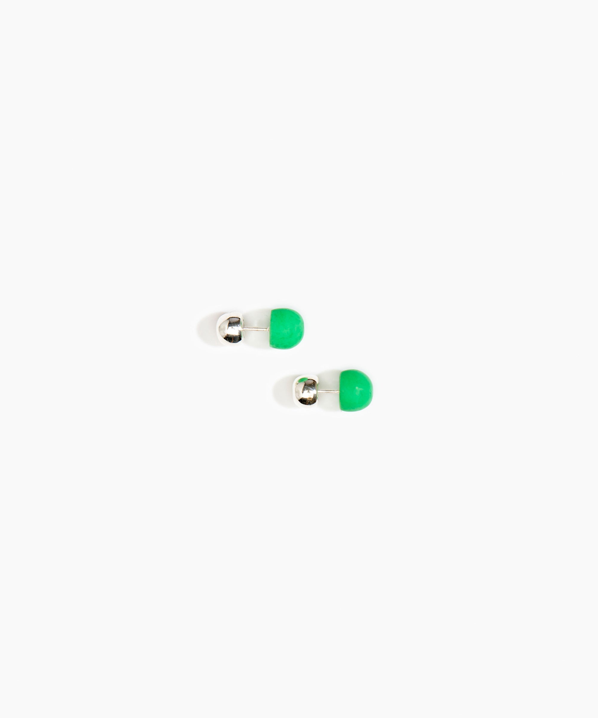 Dinosaur Designs Small Ball Stud Earrings in Leaf Colour resin with Silver-Plated Brass Material.