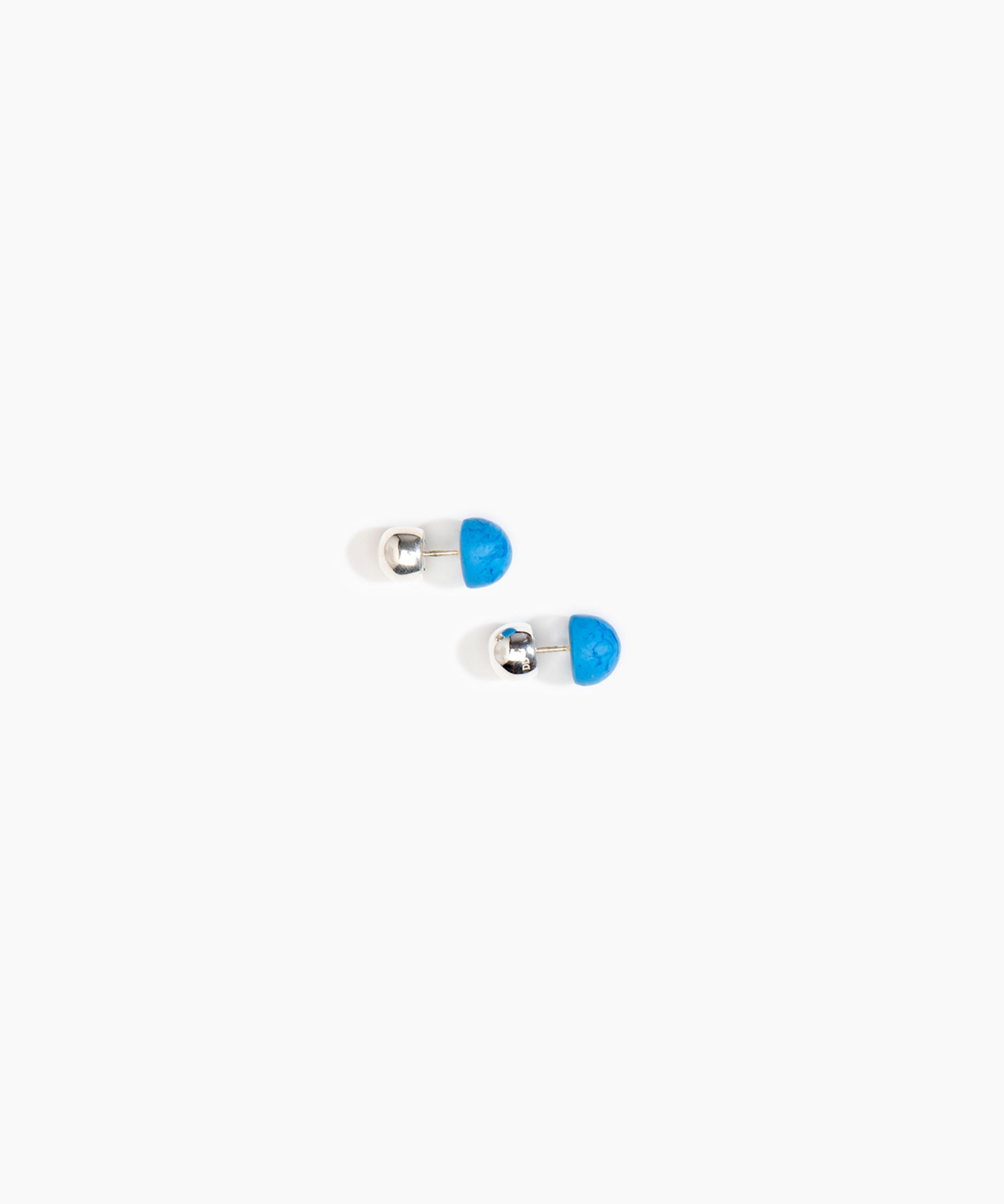 Dinosaur Designs Small Ball Stud Earrings in Sky Colour resin with Silver-Plated Brass Material..