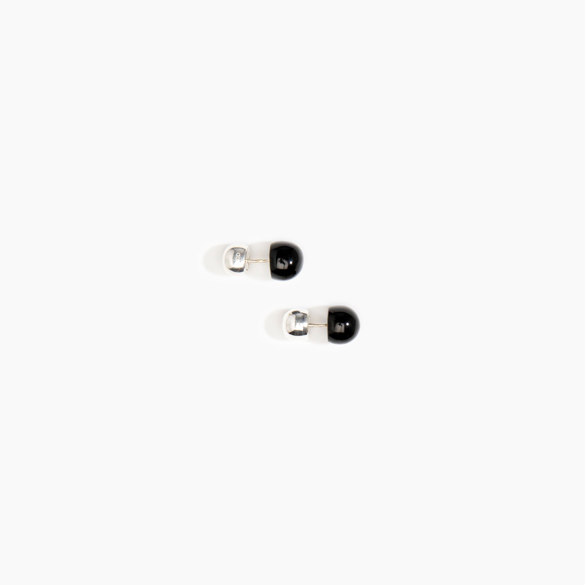 Dinosaur Designs Small Polished Ball Stud Earrings in Black Colour resin with Silver-Plated Brass Material...