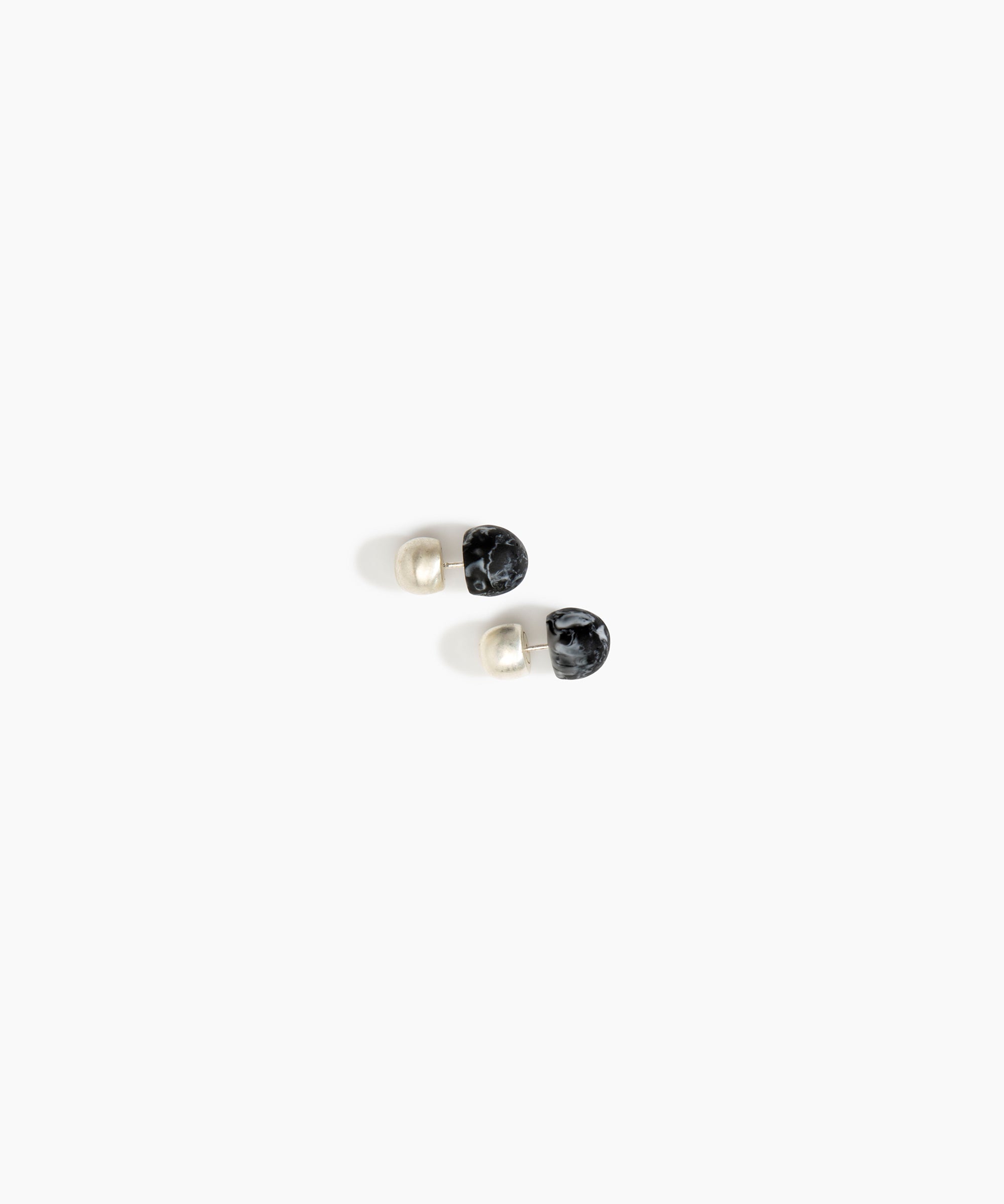 Dinosaur Designs Small Ball Stud Earrings in Black Marble Colour resin with Brushed Silver-Plated Brass Material..