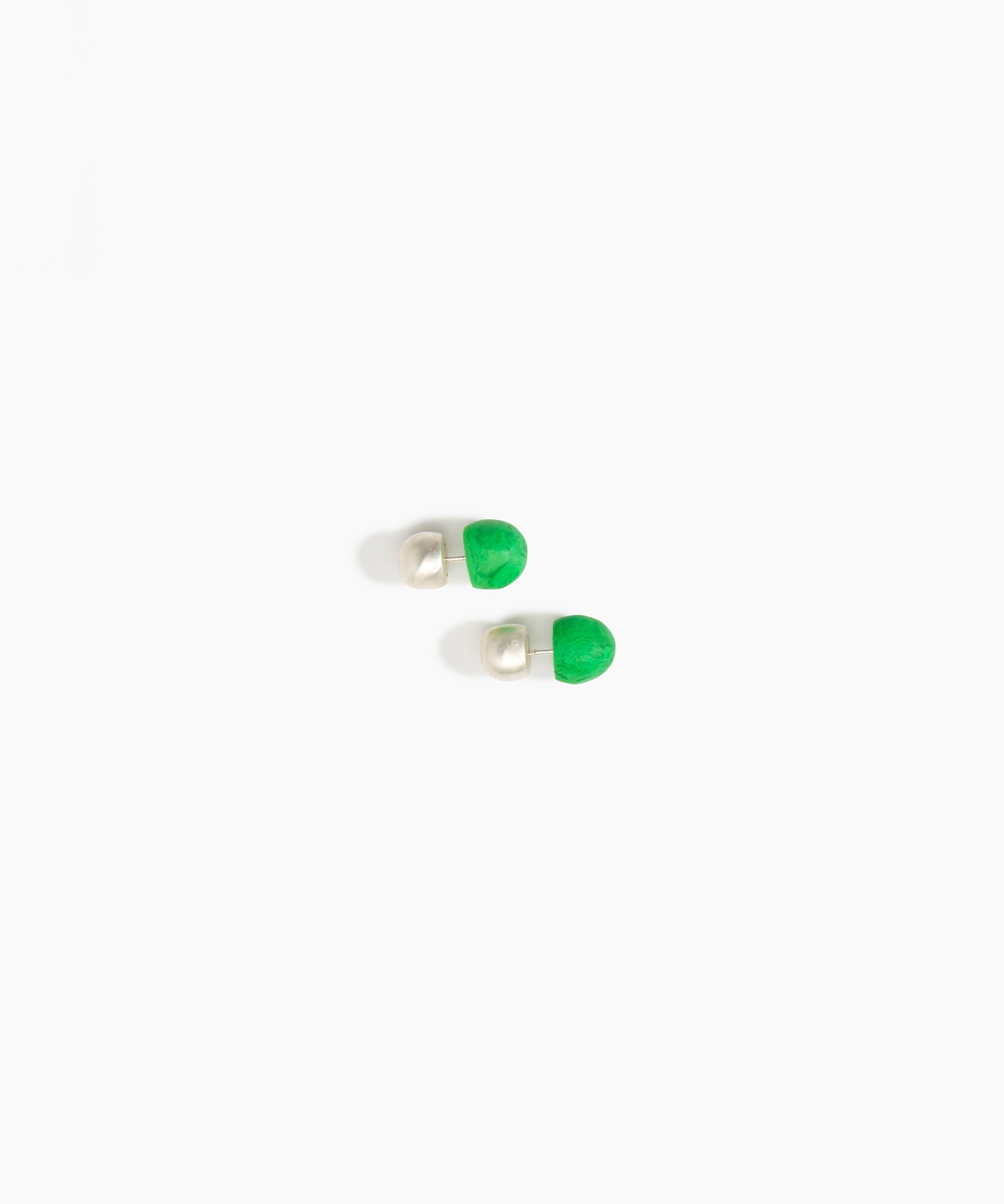 Dinosaur Designs Small Ball Stud Earrings in Leaf Colour resin with Brushed Silver-Plated Brass Material.