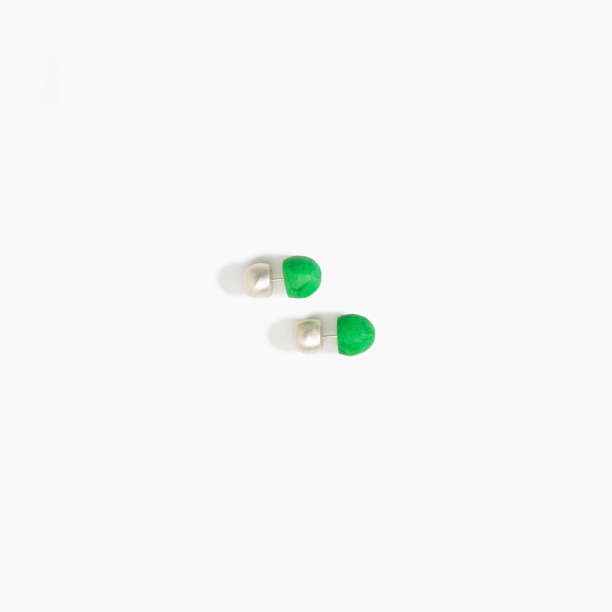 Dinosaur Designs Small Ball Stud Earrings in Leaf Colour resin with Brushed Silver-Plated Brass Material..