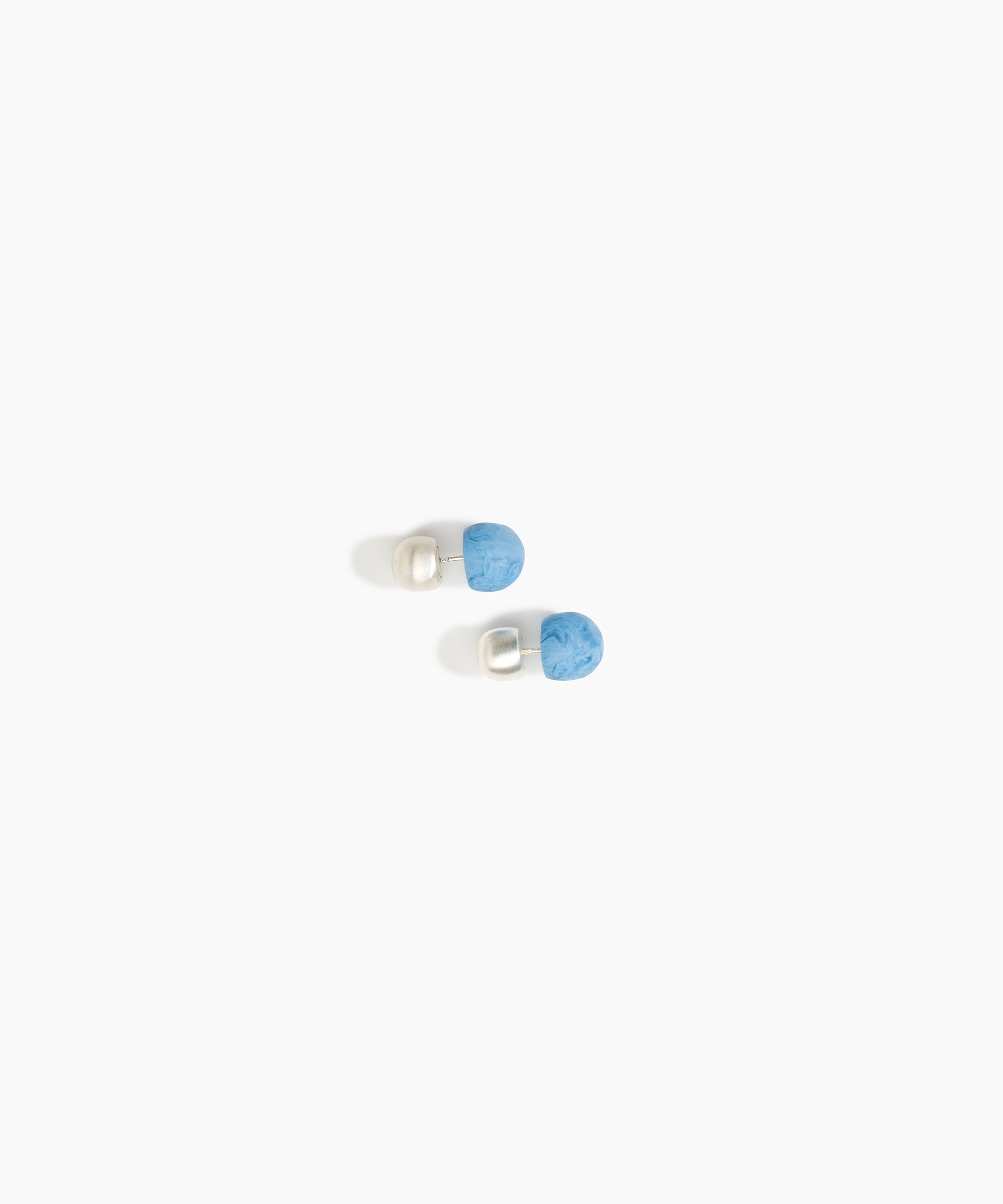 Dinosaur Designs Small Ball Stud Earrings in Sky Colour resin with Brushed Silver-Plated Brass Material..