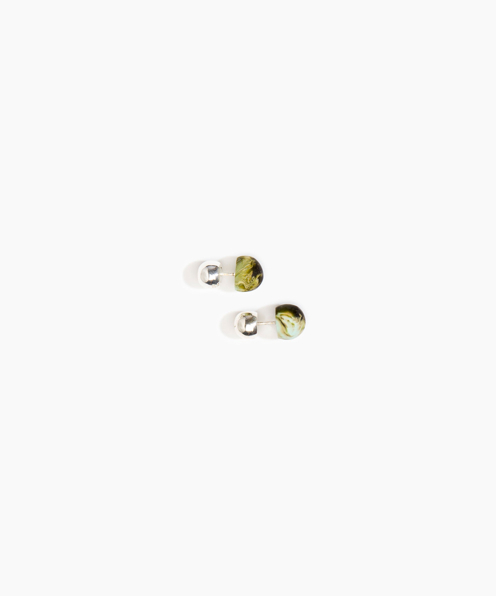 Dinosaur Designs Small Ball Stud Earrings in Malachite Colour resin with Silver-Plated Brass Material..