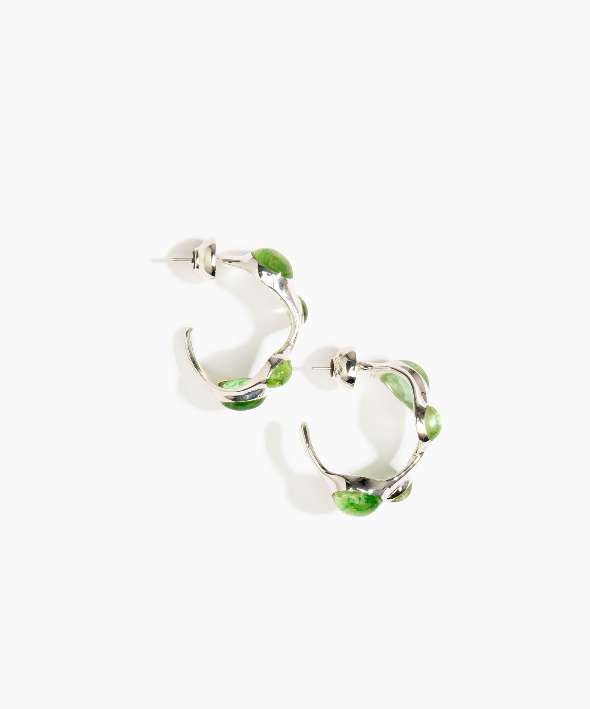 Dinosaur Designs Watercolour Hoop Earrings in Clear Grass Colour resin with Silver-Plated Brass Material..
